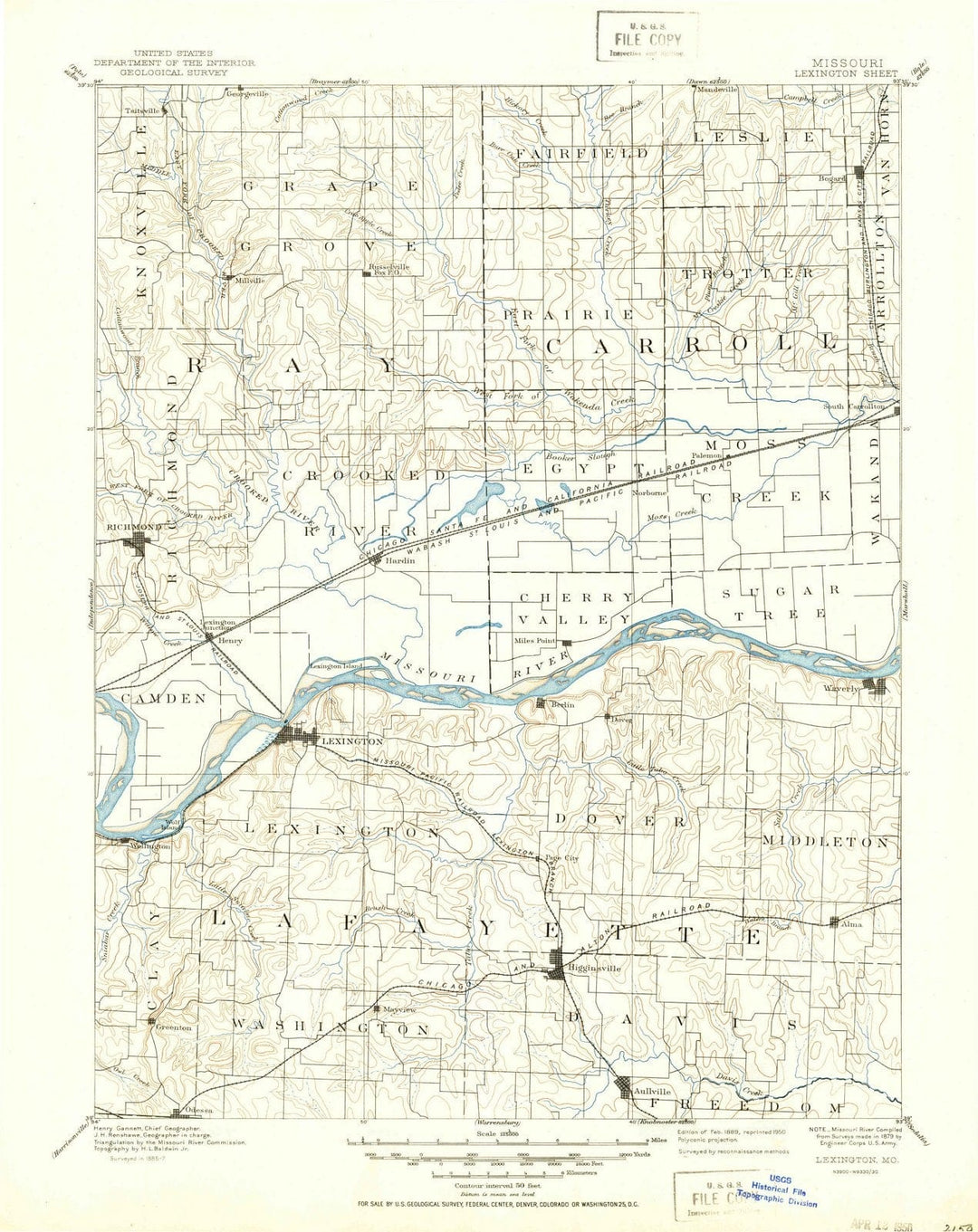 1889 Lexington, MO - Missouri - USGS Topographic Map
