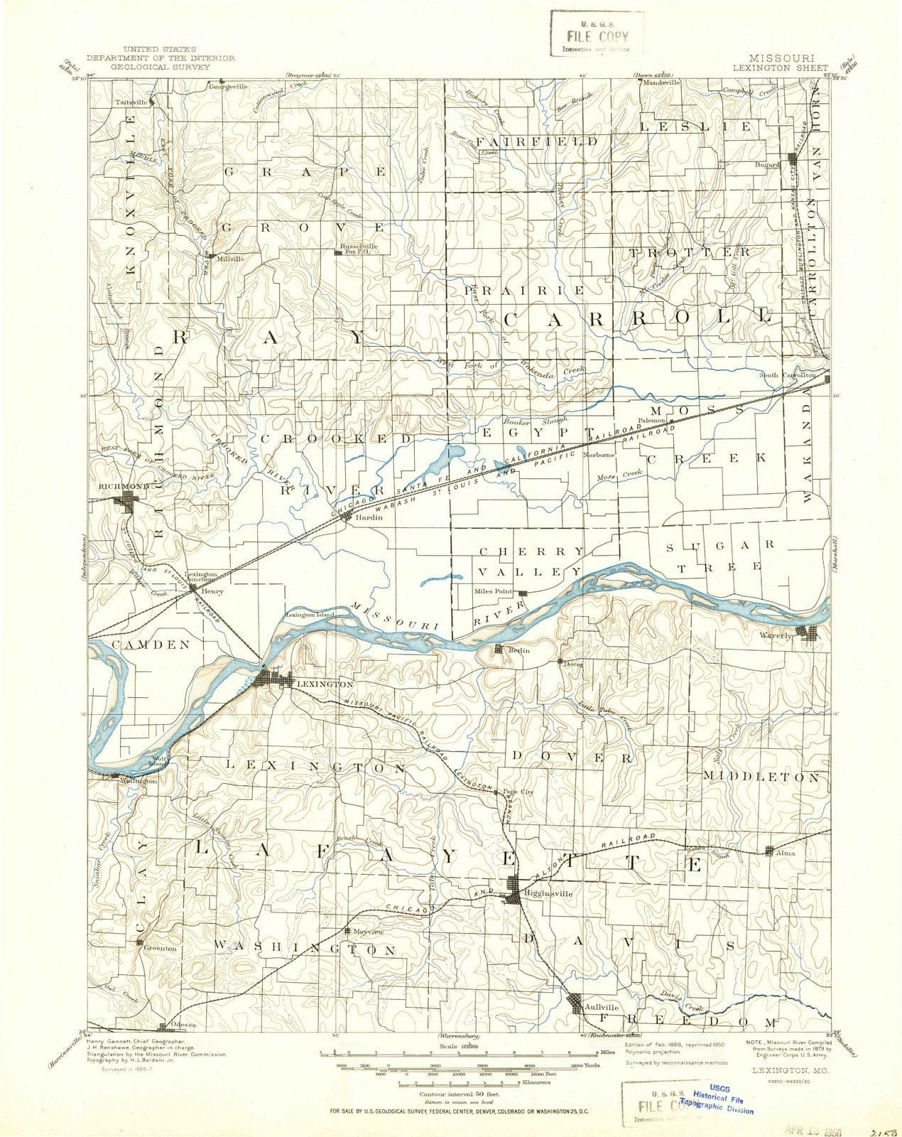 1889 Lexington, MO - Missouri - USGS Topographic Map