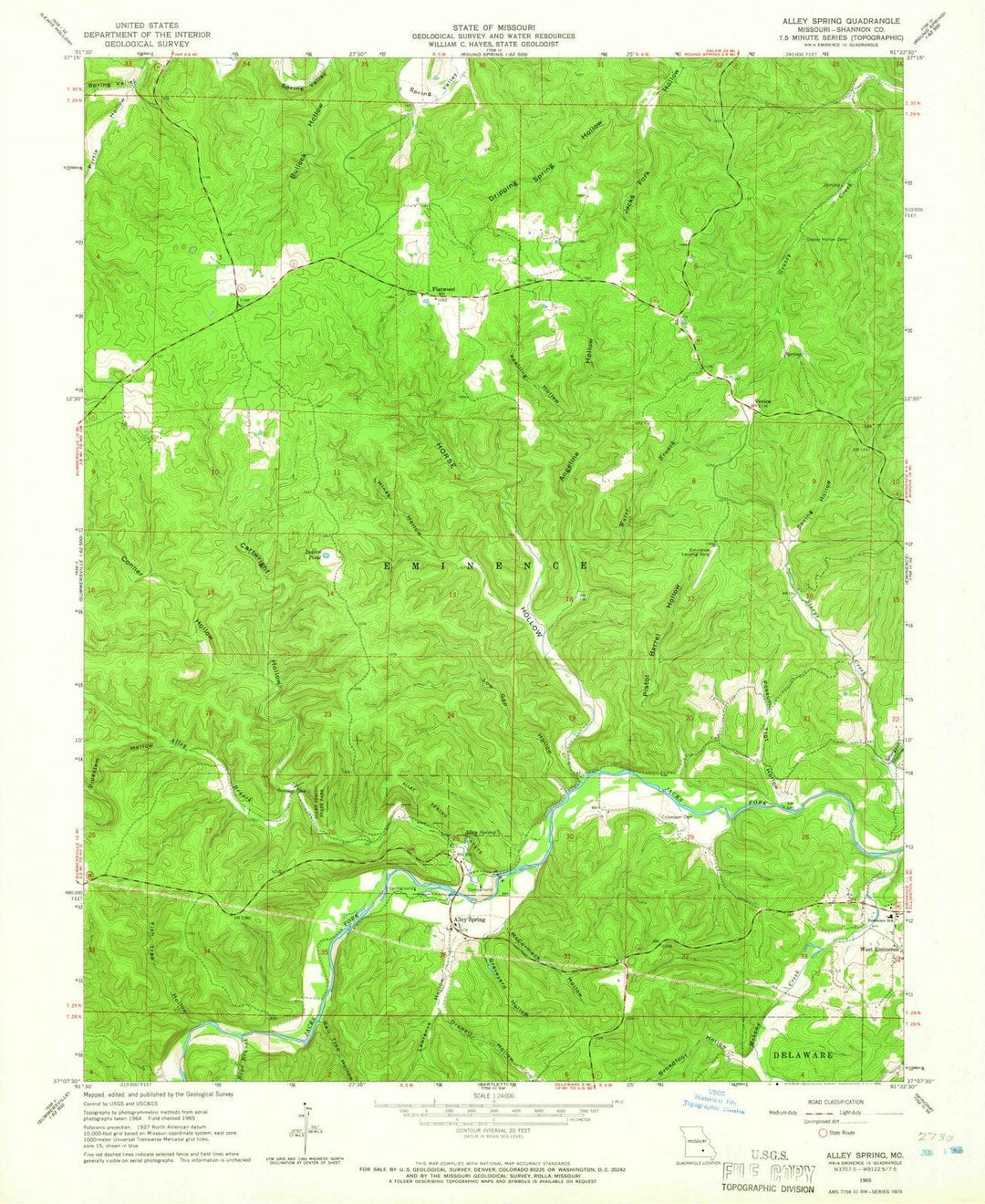 1965 Alley Spring, MO - Missouri - USGS Topographic Map