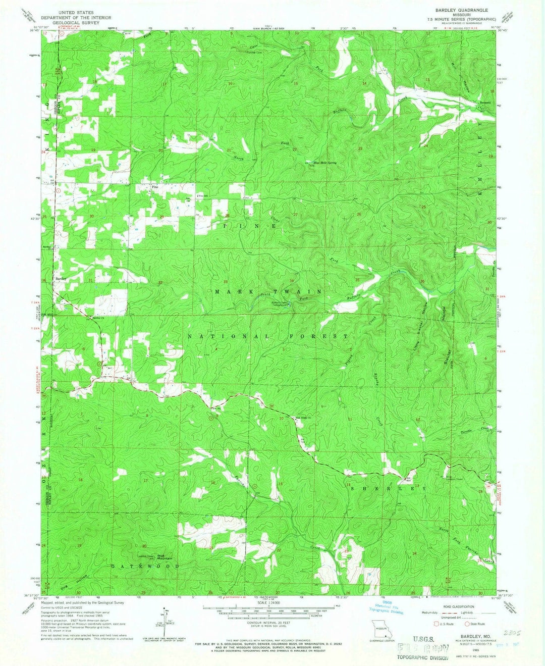 1965 Bardley, MO - Missouri - USGS Topographic Map