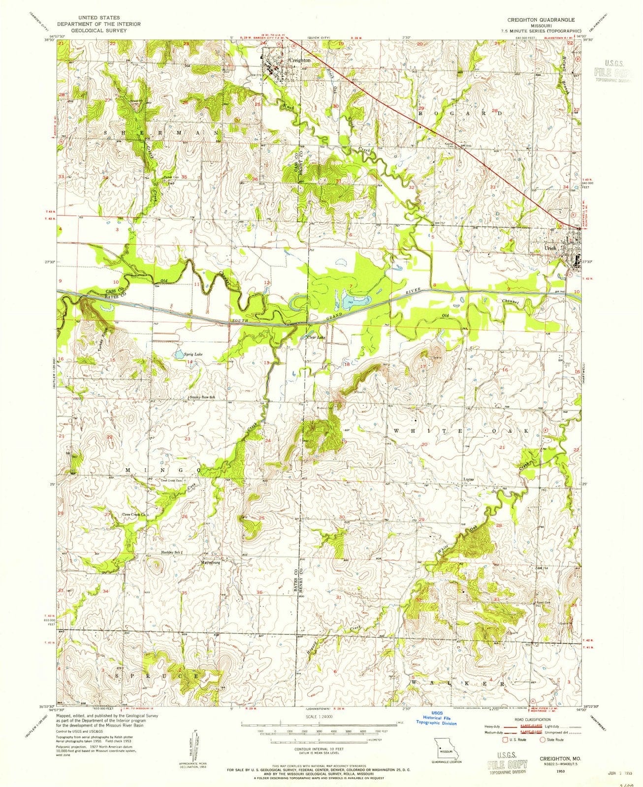 1953 Creighton, MO - Missouri - USGS Topographic Map
