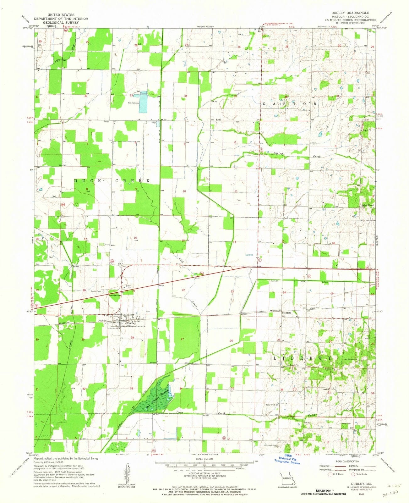 1962 Dudley, MO Missouri USGS Topographic Map Historic Pictoric