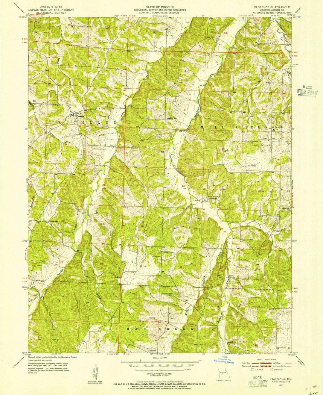 1953 Florence, MO - Missouri - USGS Topographic Map