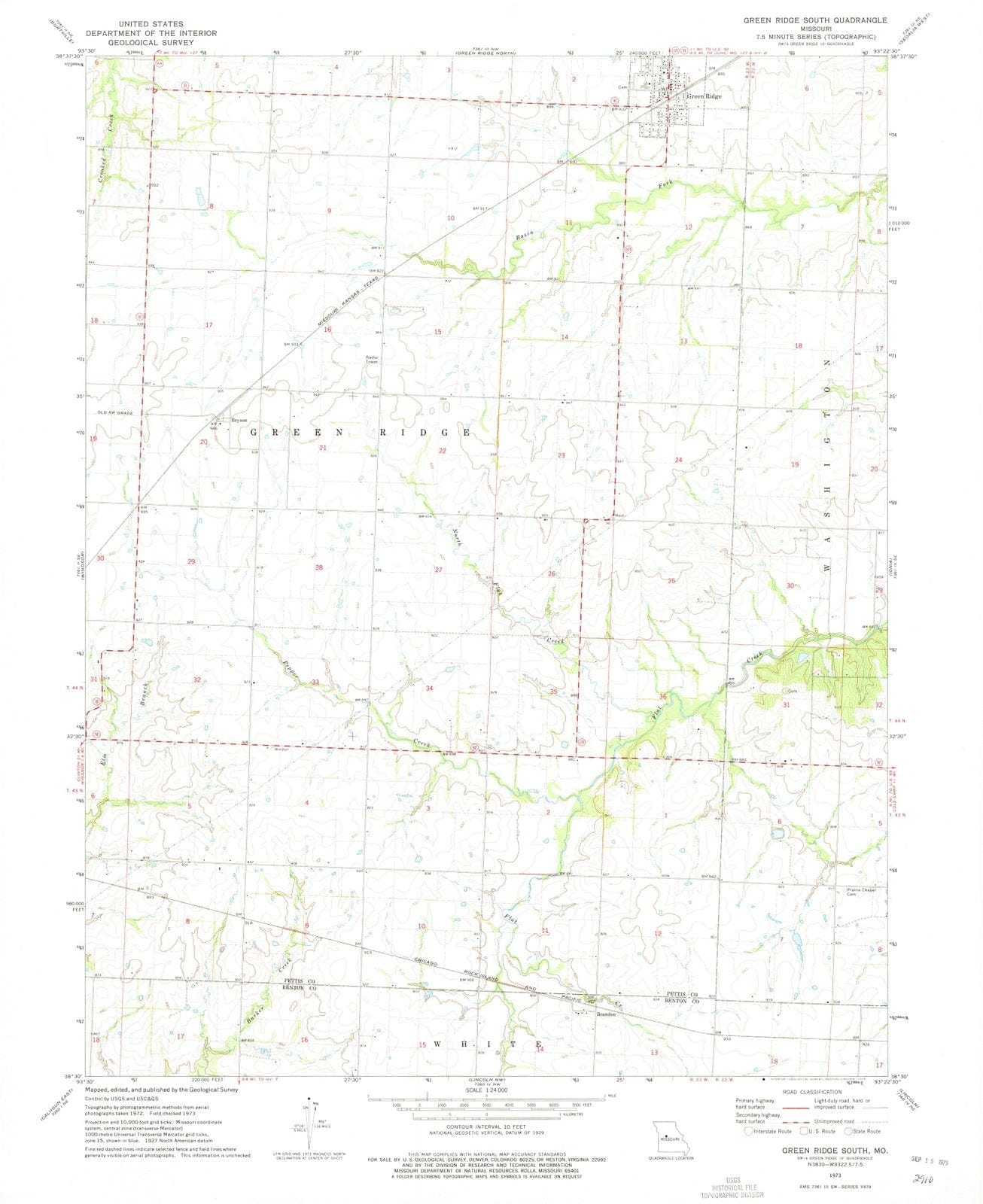 1973 Green Ridge South, MO - Missouri - USGS Topographic Map