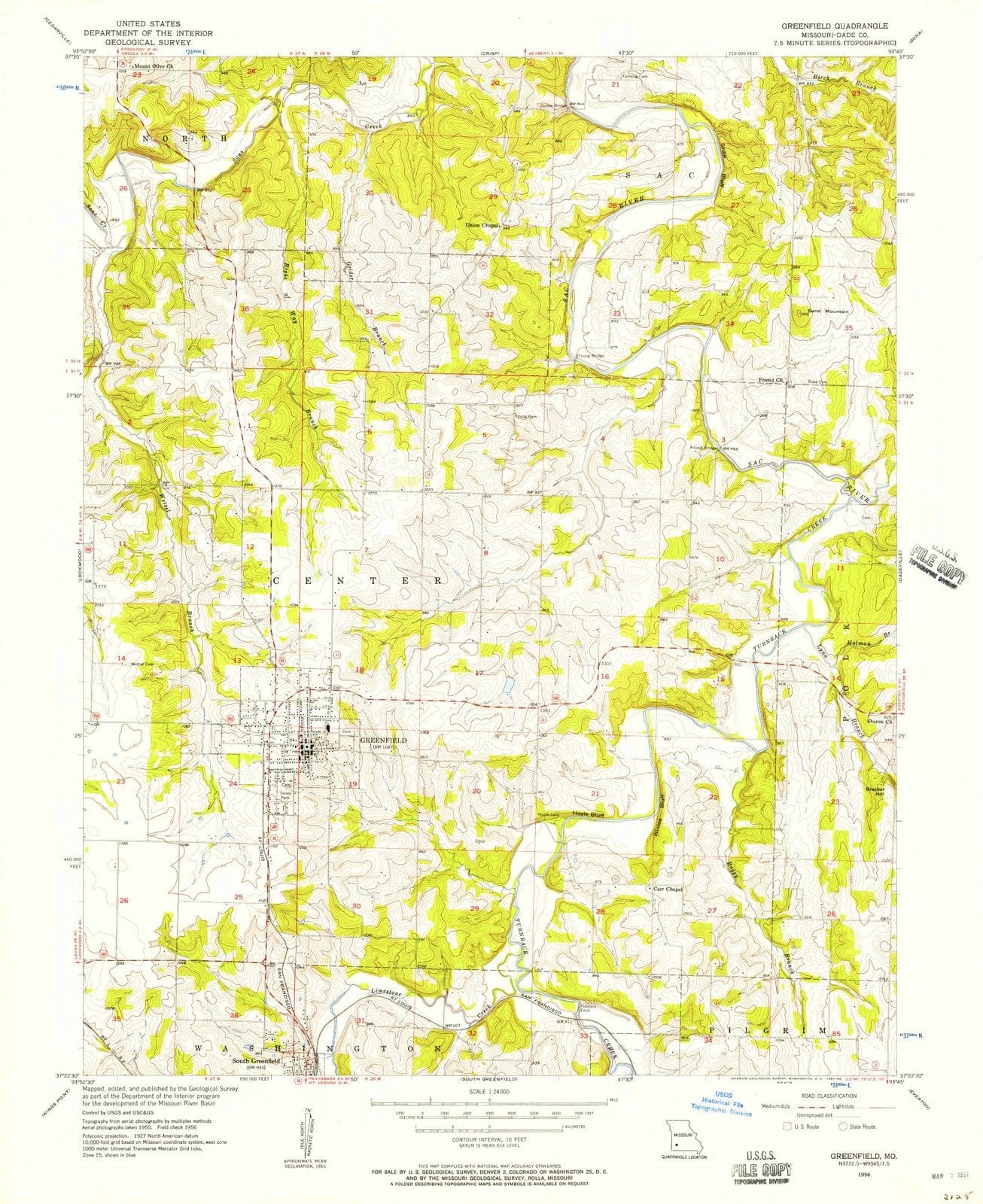 1956 Greenfield, MO - Missouri - USGS Topographic Map