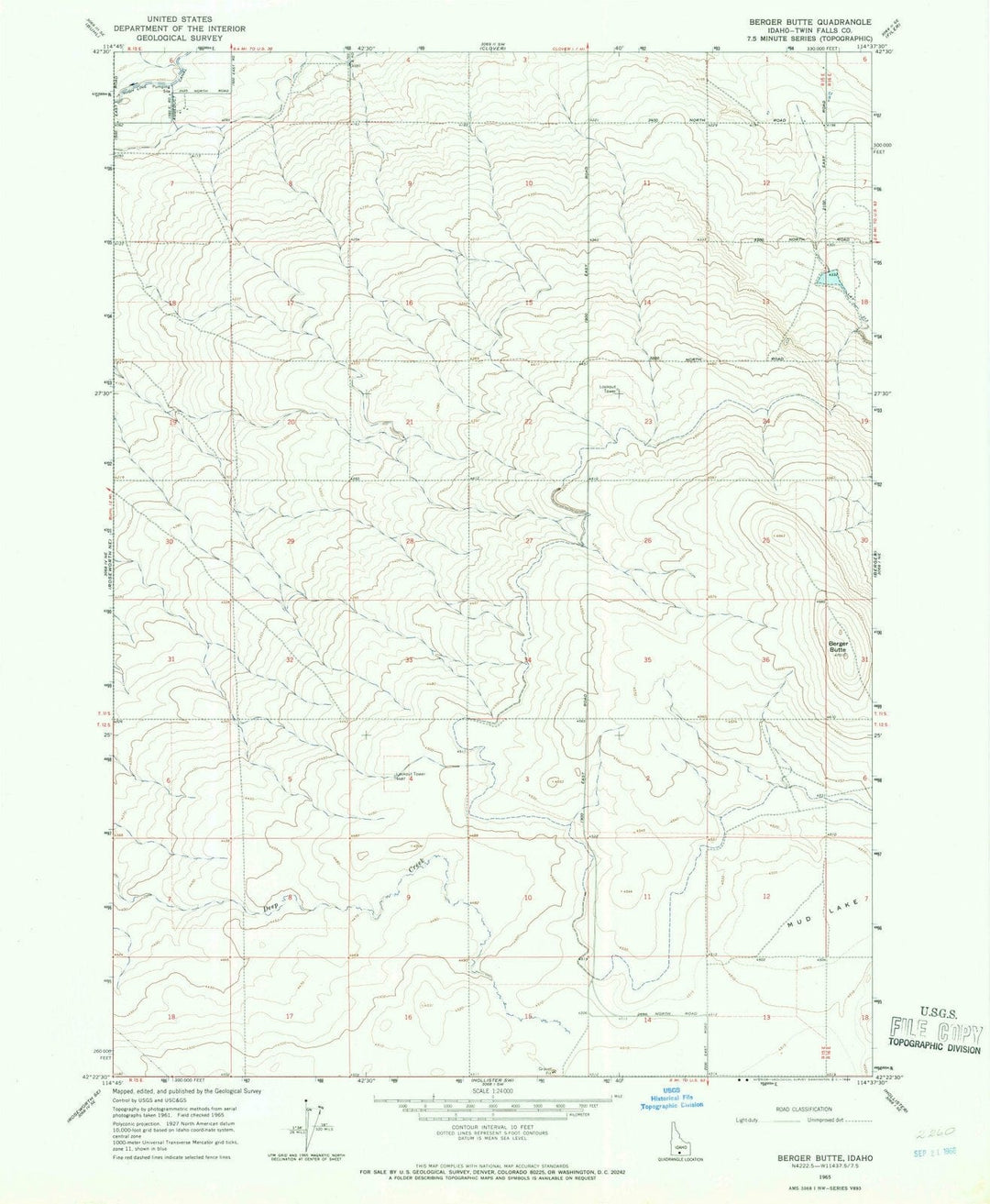 1965 Berger Butte, ID - Idaho - USGS Topographic Map