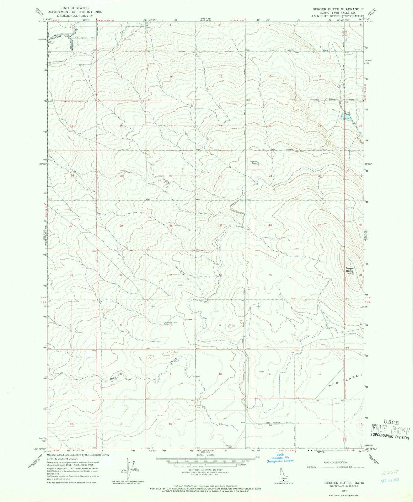 1965 Berger Butte, ID - Idaho - USGS Topographic Map