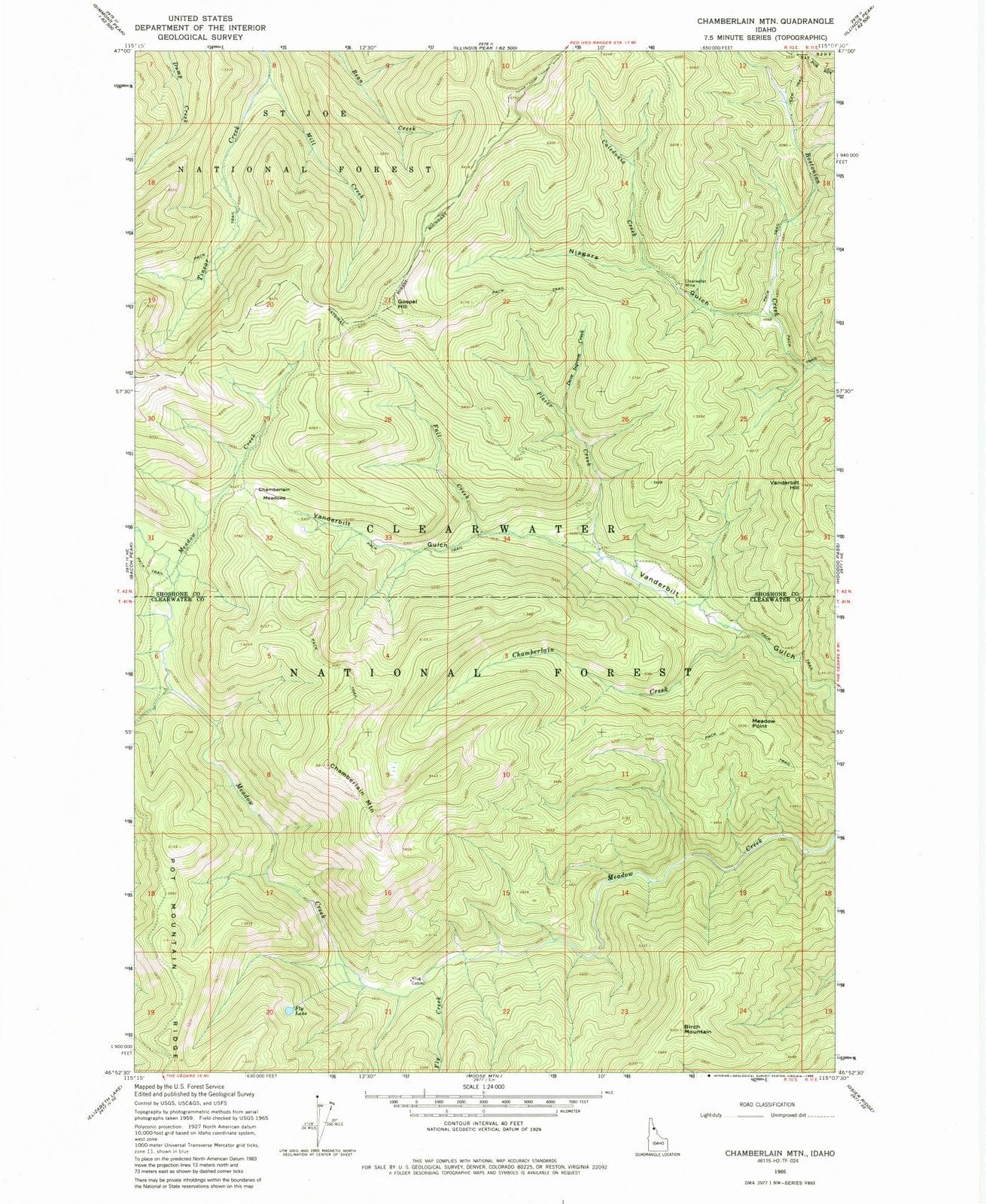 1965 Chamberlain MTN, ID - Idaho - USGS Topographic Map