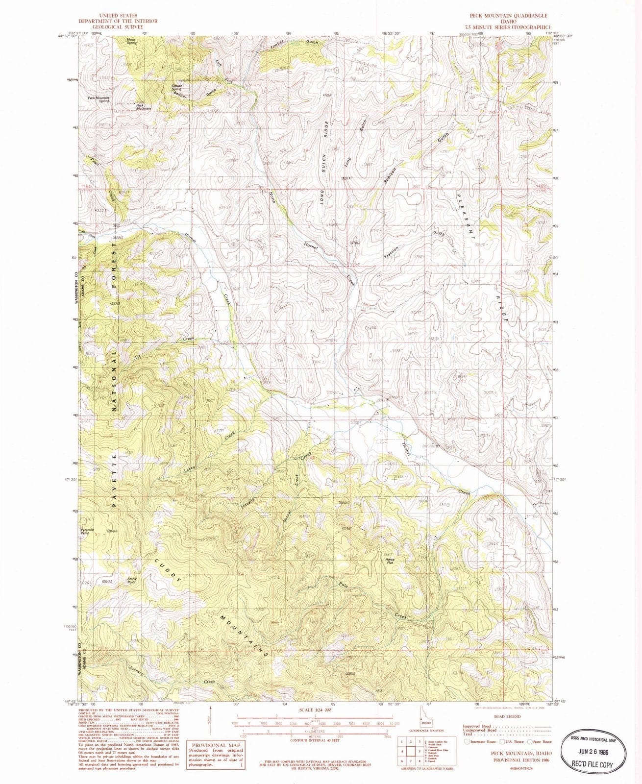 1986 Peck Mountain, ID Idaho USGS Topographic Map Historic Pictoric