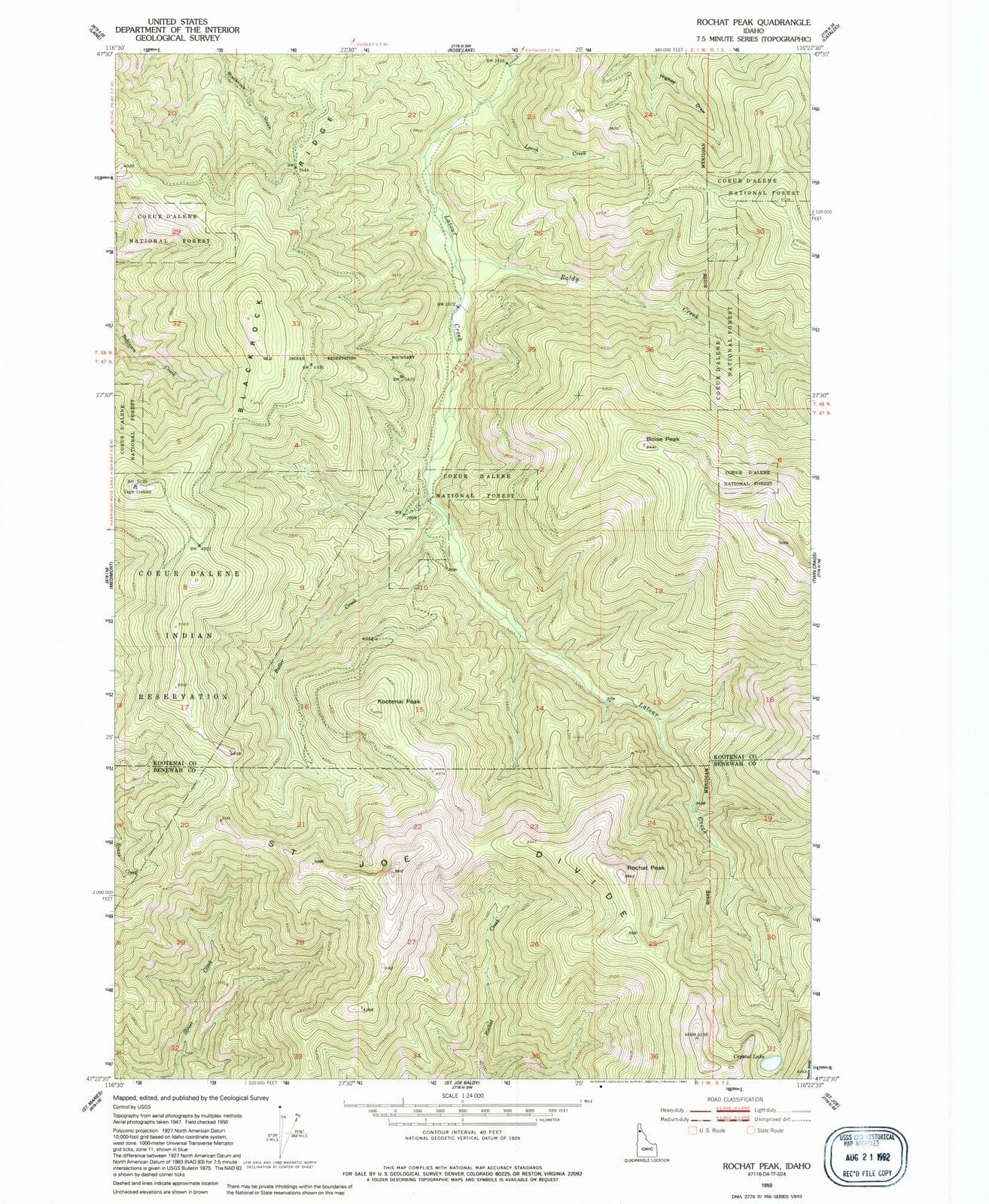1950 Rochat Peak, ID - Idaho - USGS Topographic Map