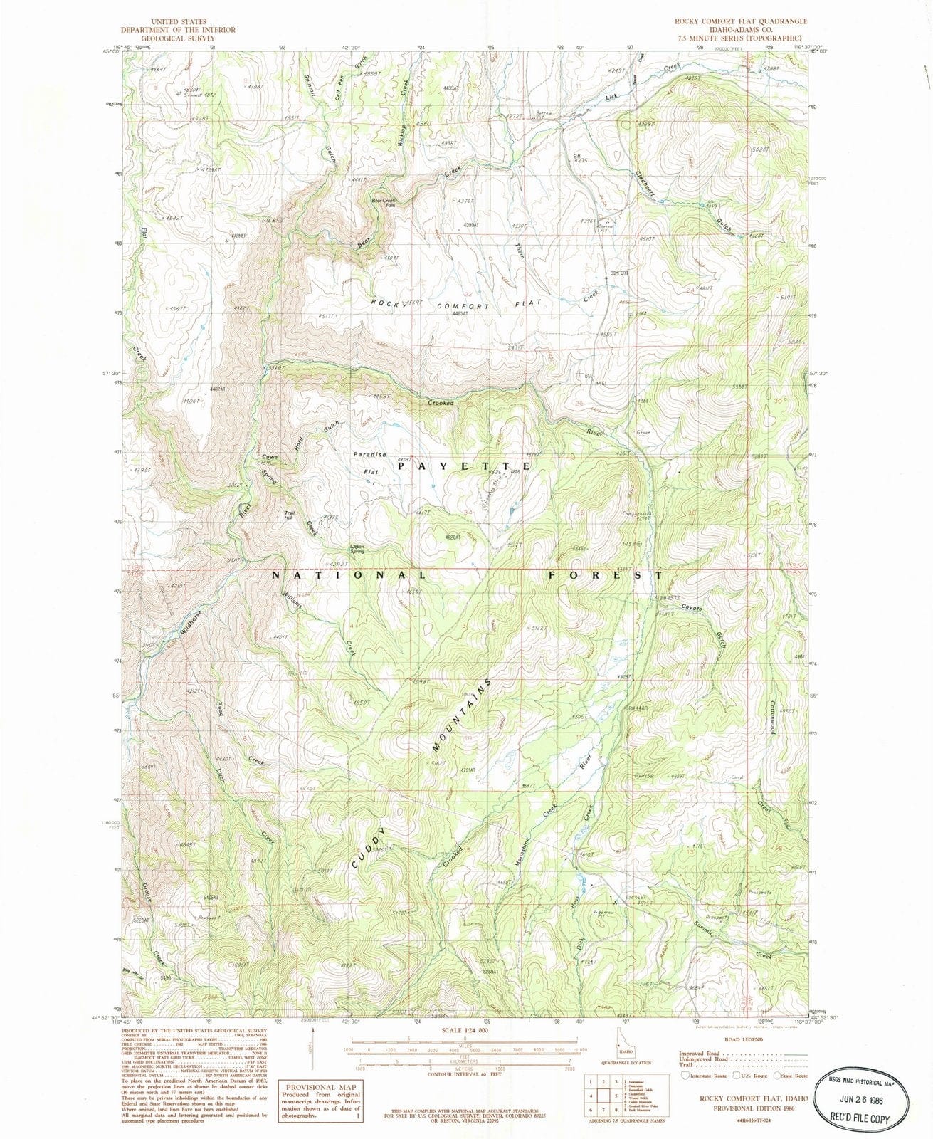 1986 Rocky Comfort Flat, ID - Idaho - USGS Topographic Map