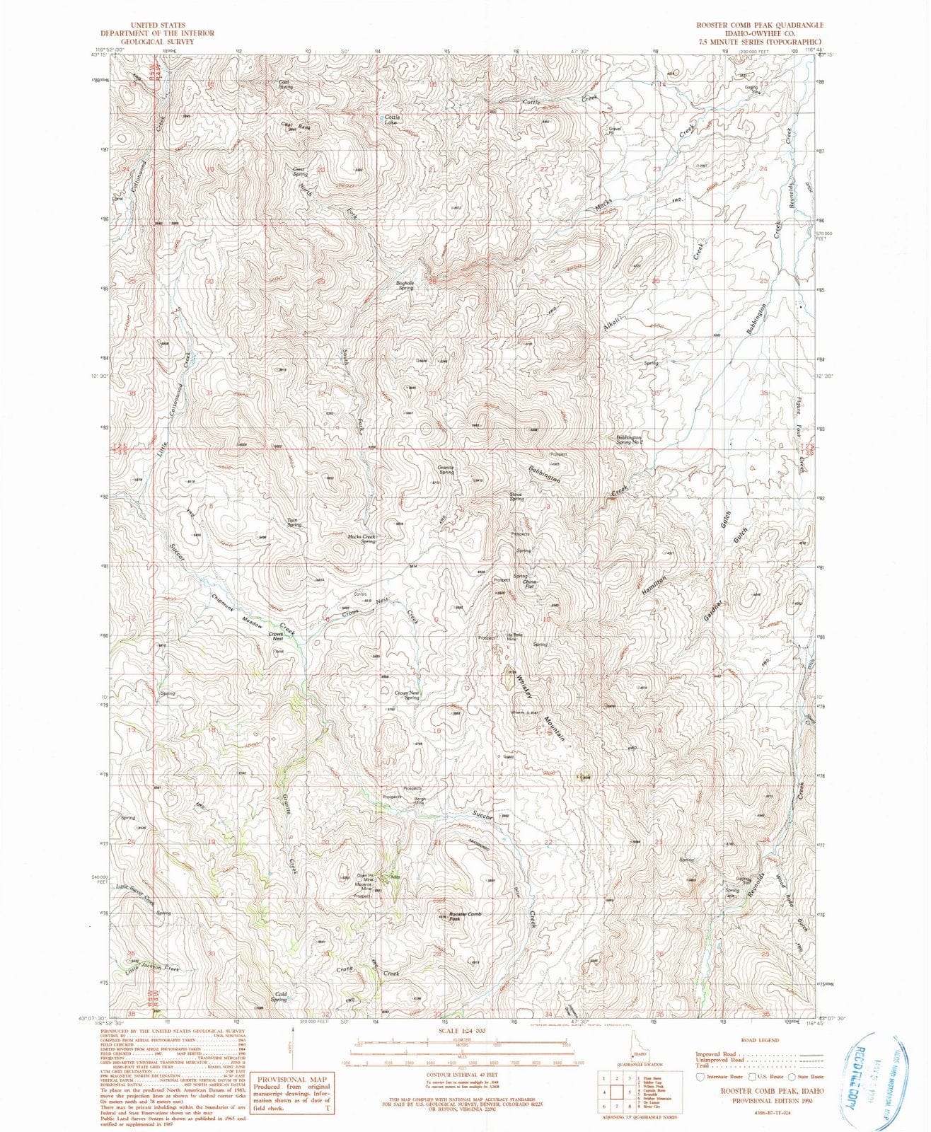 1990 Rooster Comb Peak, ID - Idaho - USGS Topographic Map