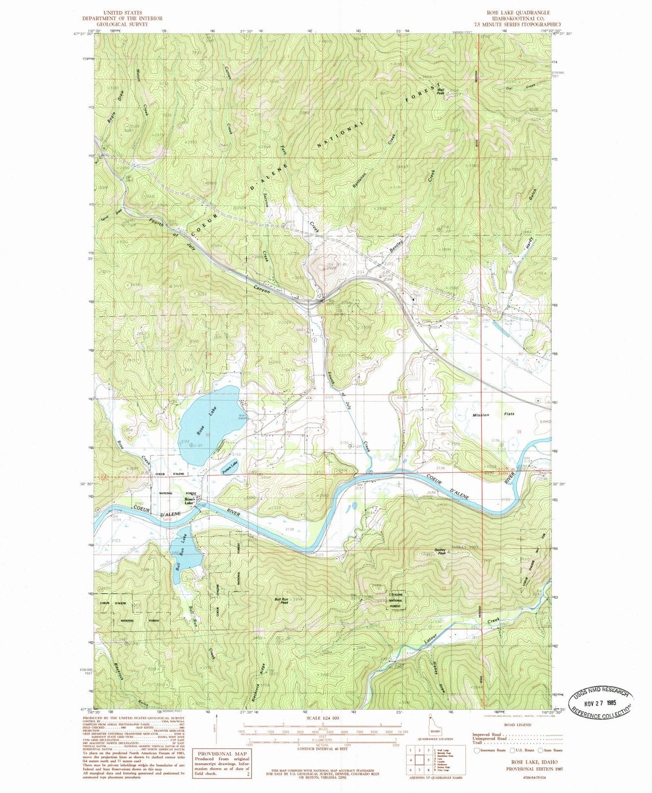 1985 Rose Lake, ID - Idaho - USGS Topographic Map