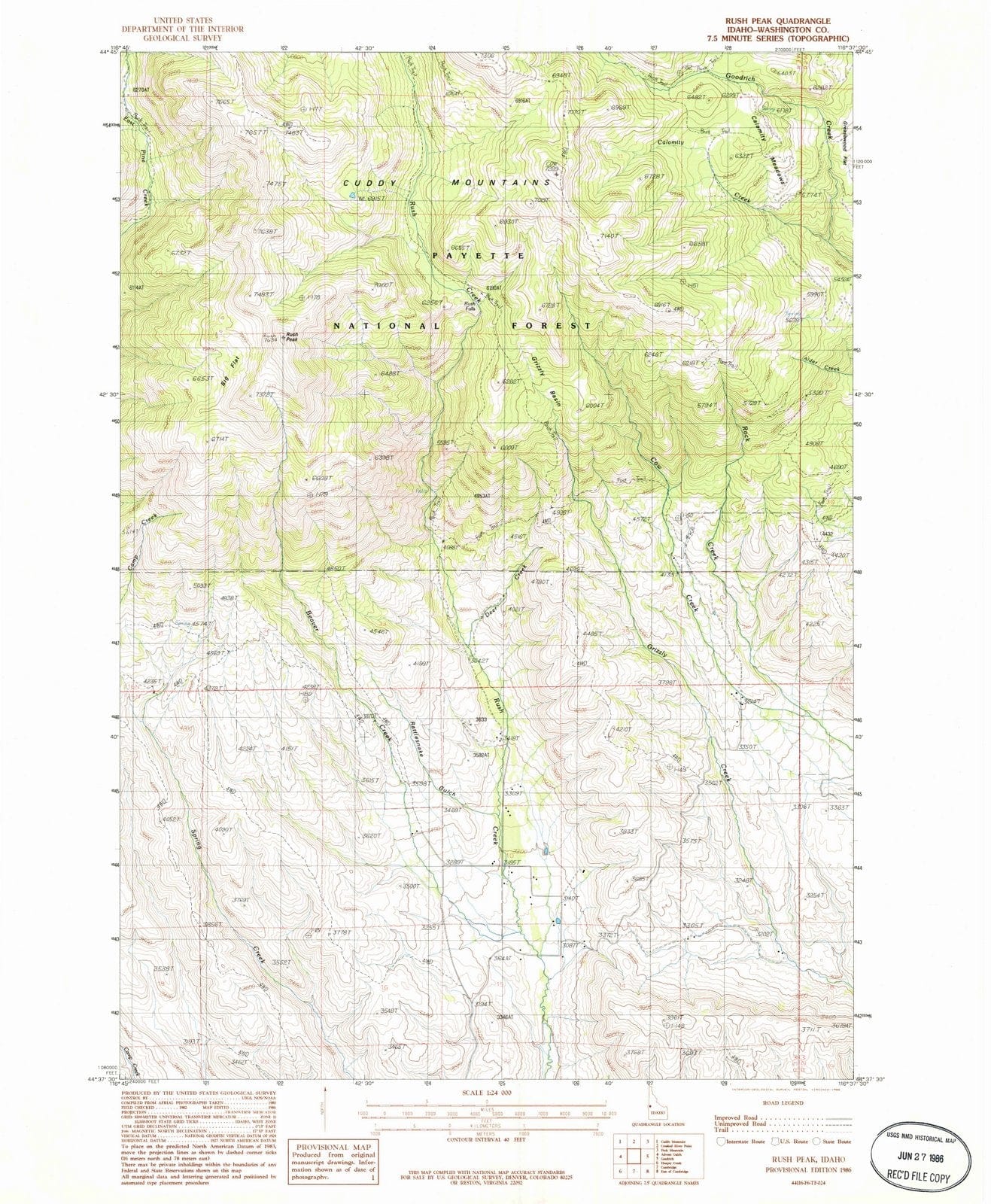 1986 Rush Peak, ID - Idaho - USGS Topographic Map