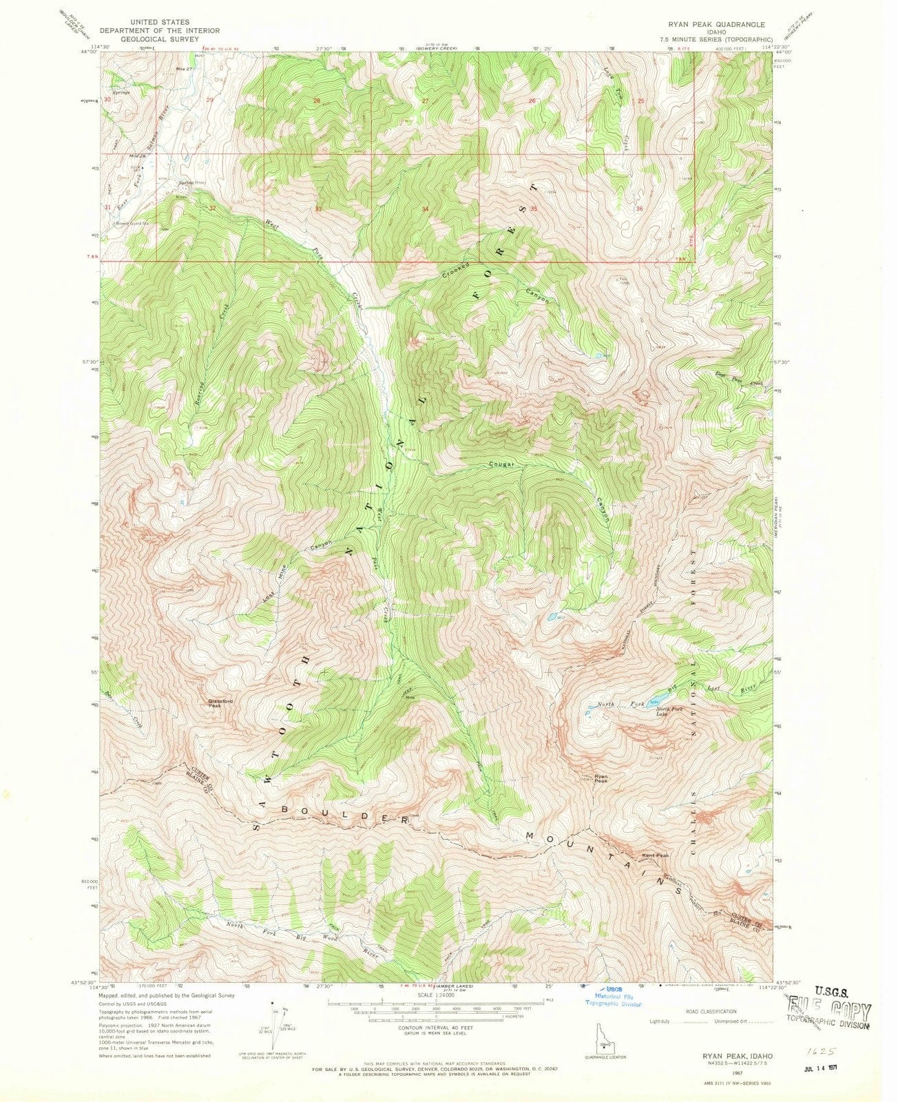 1967 Ryan Peak, ID - Idaho - USGS Topographic Map