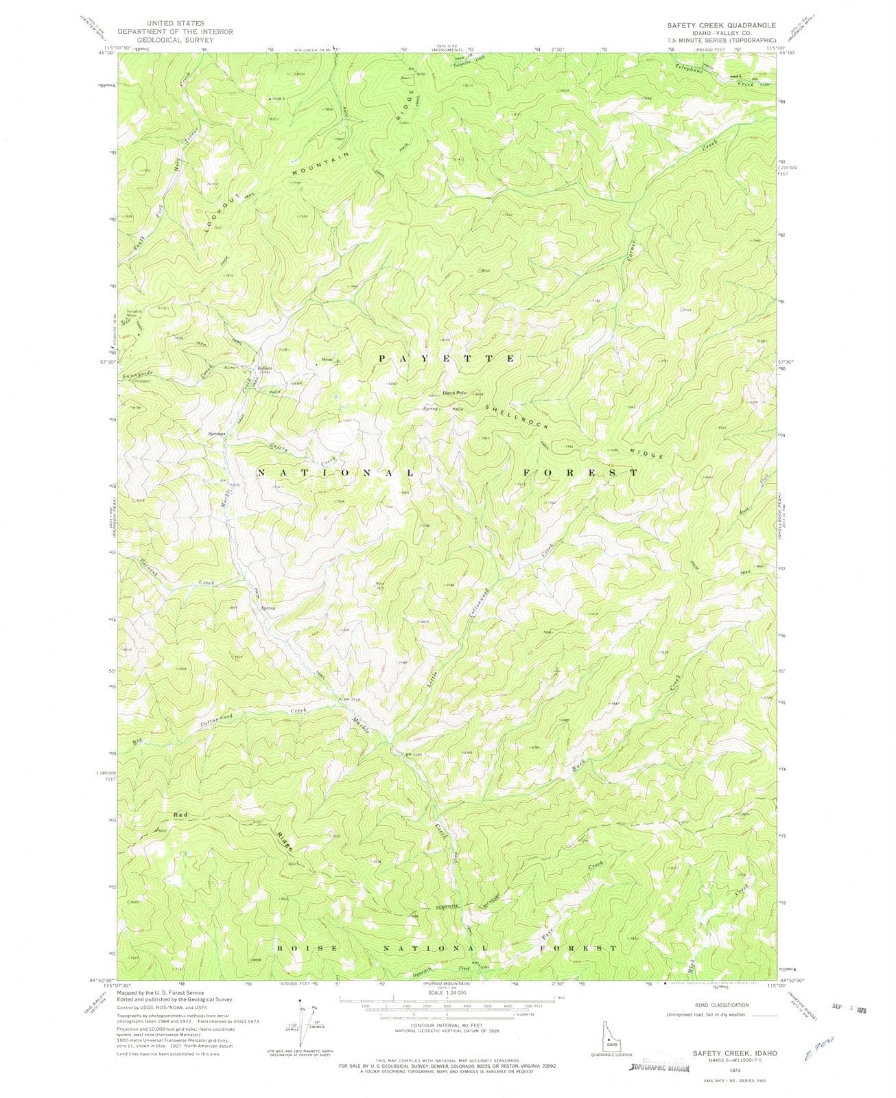 1973 Safety Creek, ID - Idaho - USGS Topographic Map