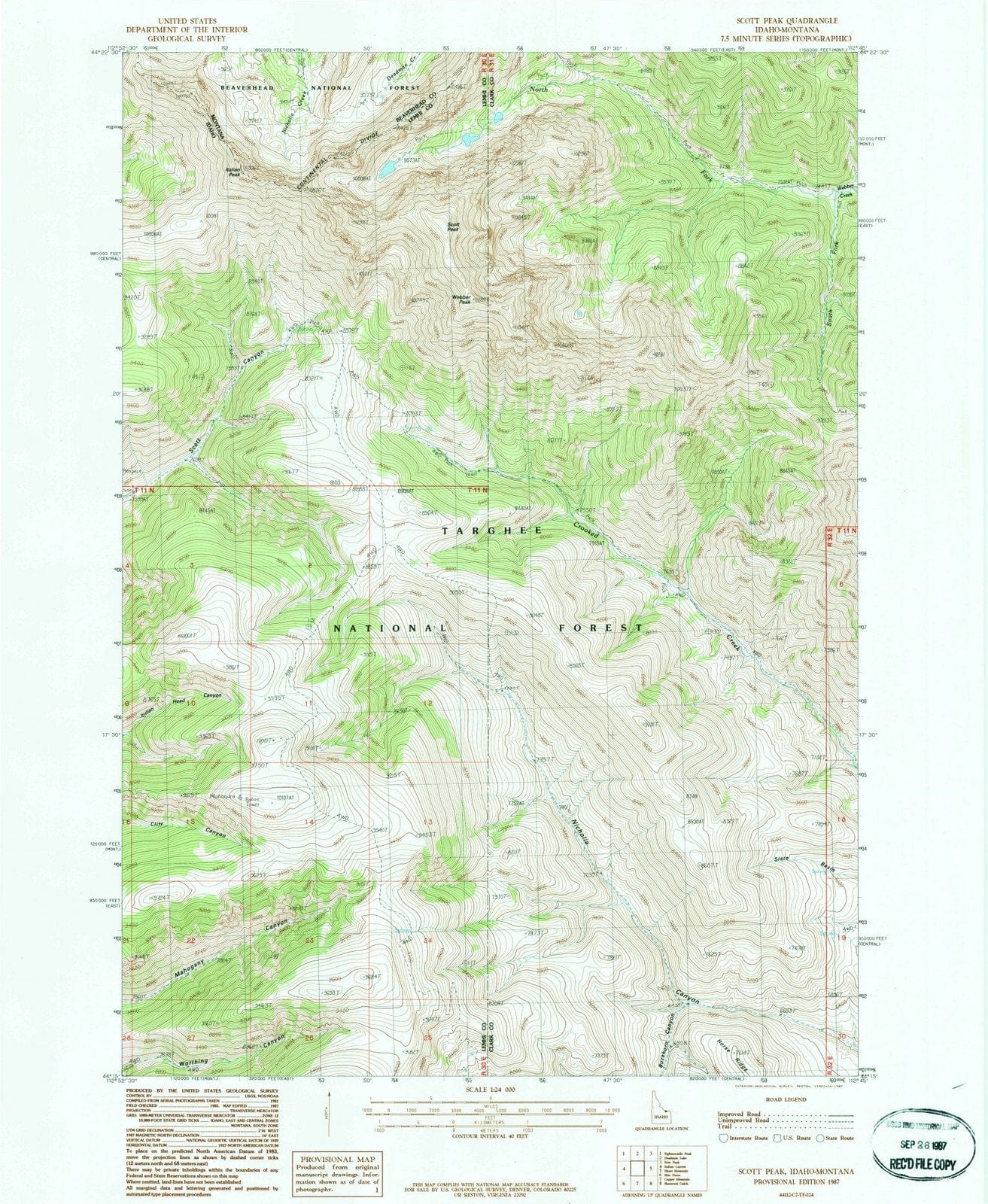 1987 Scott Peak, ID - Idaho - USGS Topographic Map