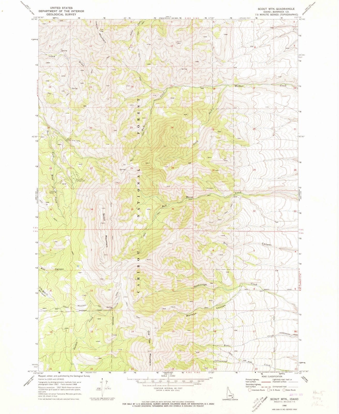 1968 Scout MTN, ID - Idaho - USGS Topographic Map