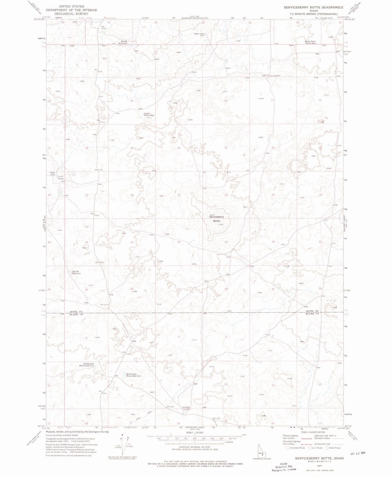 1972 Serviceberry Butte, ID - Idaho - USGS Topographic Map