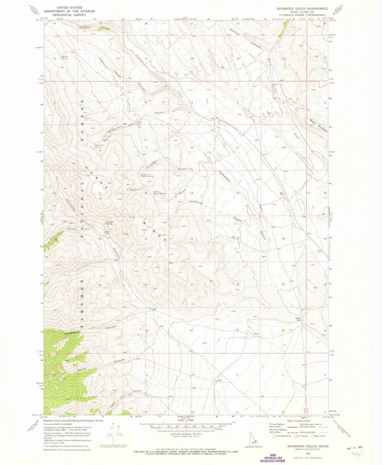 1969 Shamrock Gulch, ID - Idaho - USGS Topographic Map