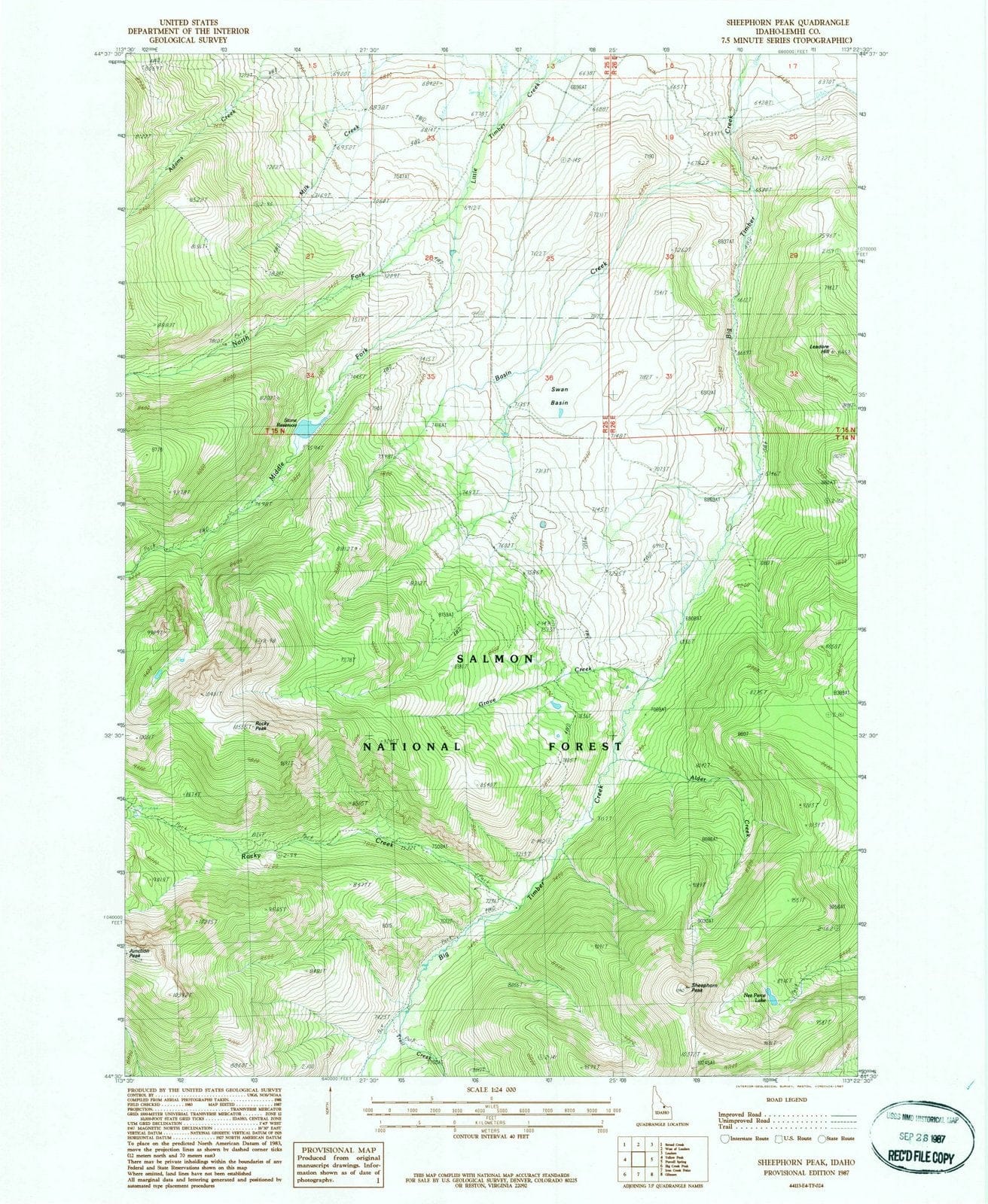 1987 Sheephorn Peak, ID - Idaho - USGS Topographic Map