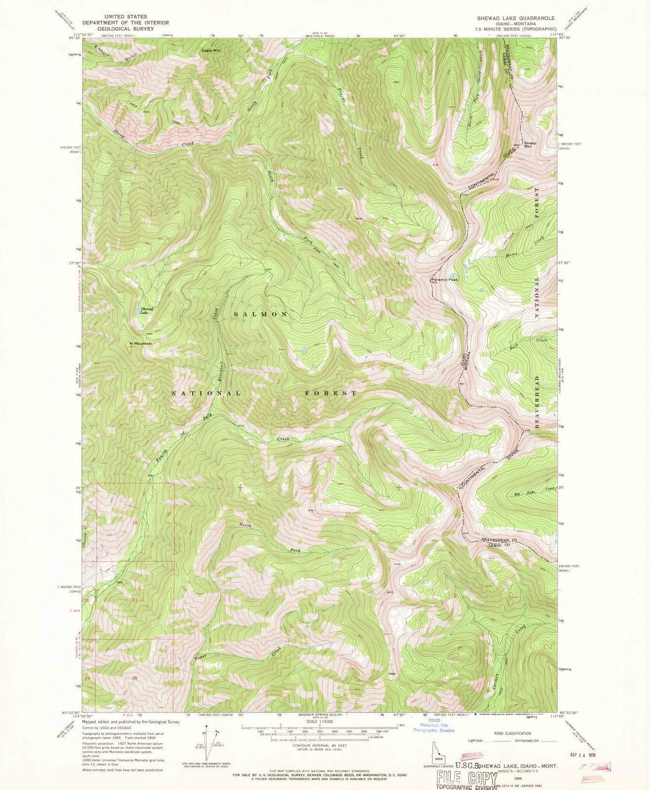 1966 Shewag Lake, ID - Idaho - USGS Topographic Map