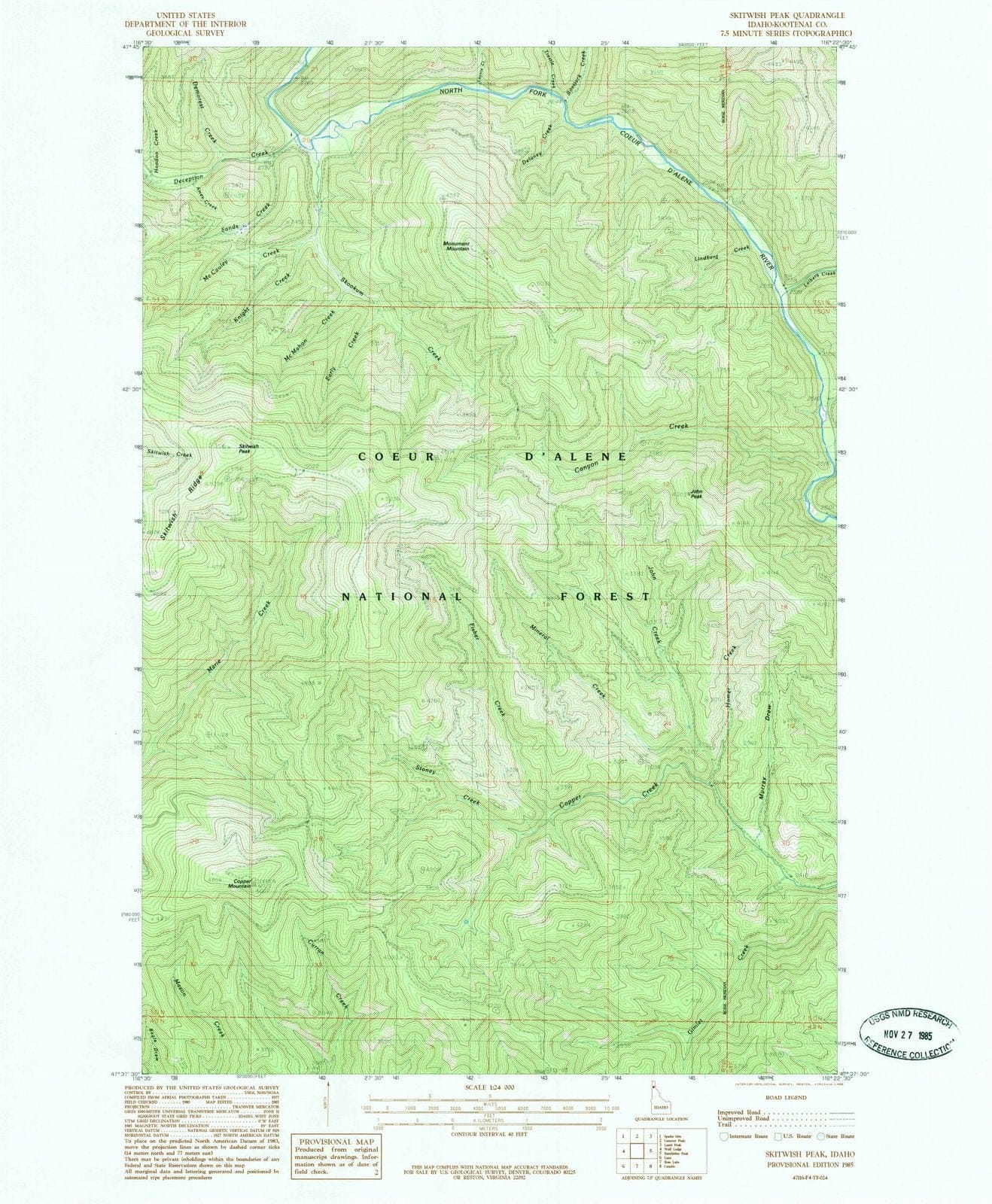 1985 Skitwish Peak, ID - Idaho - USGS Topographic Map
