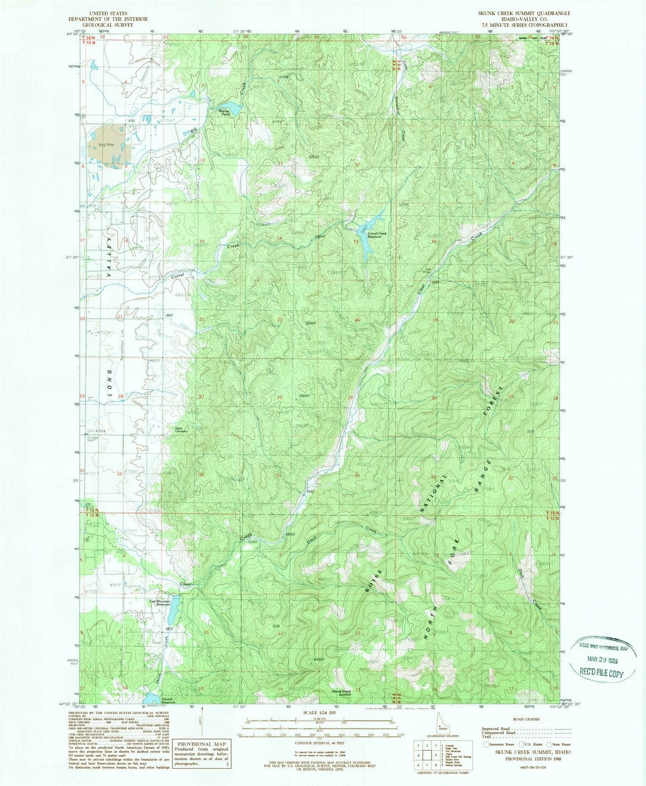 1988 Skunk Creek Summit, ID - Idaho - USGS Topographic Map