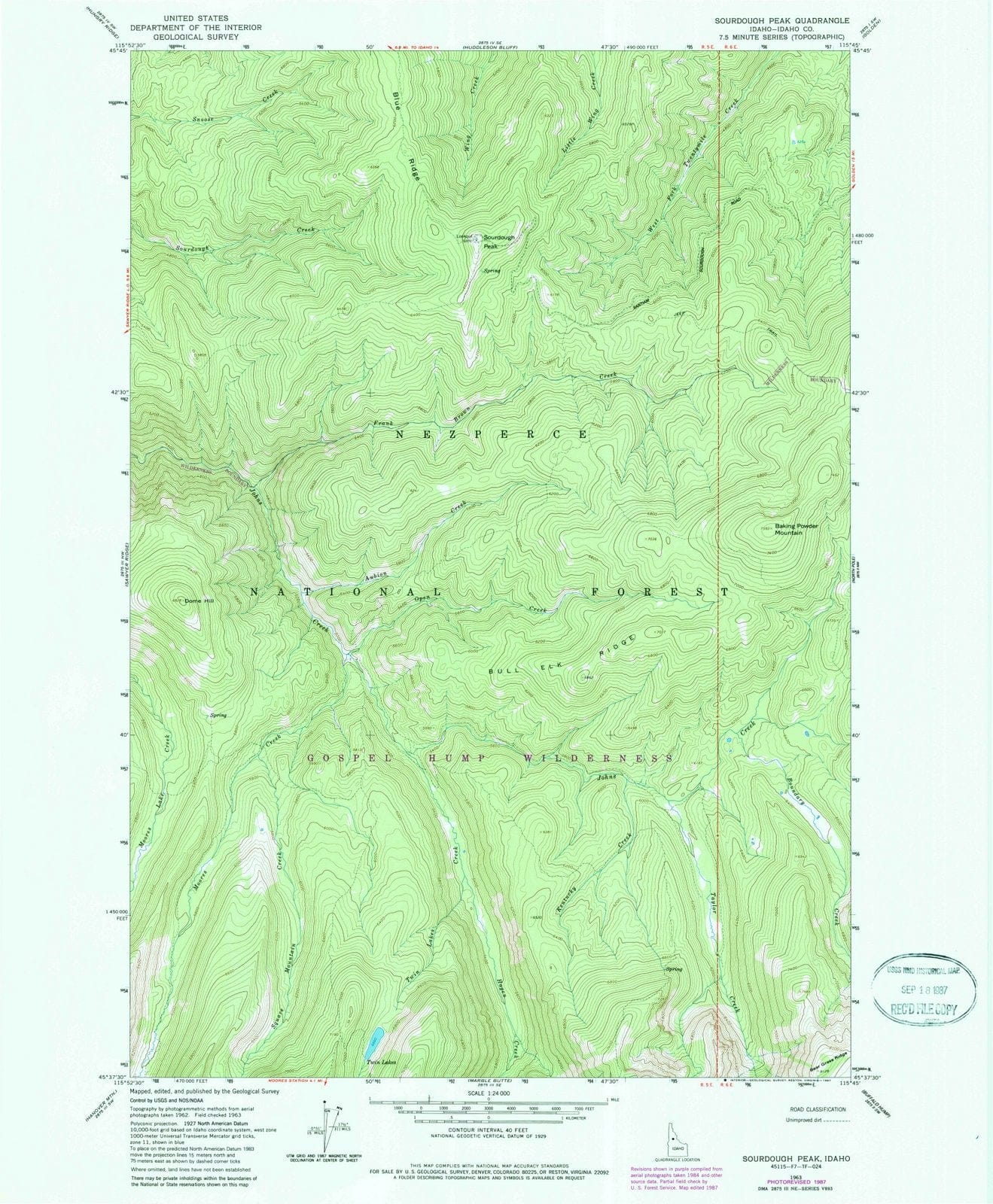 1963 Sourdough Peak, ID - Idaho - USGS Topographic Map