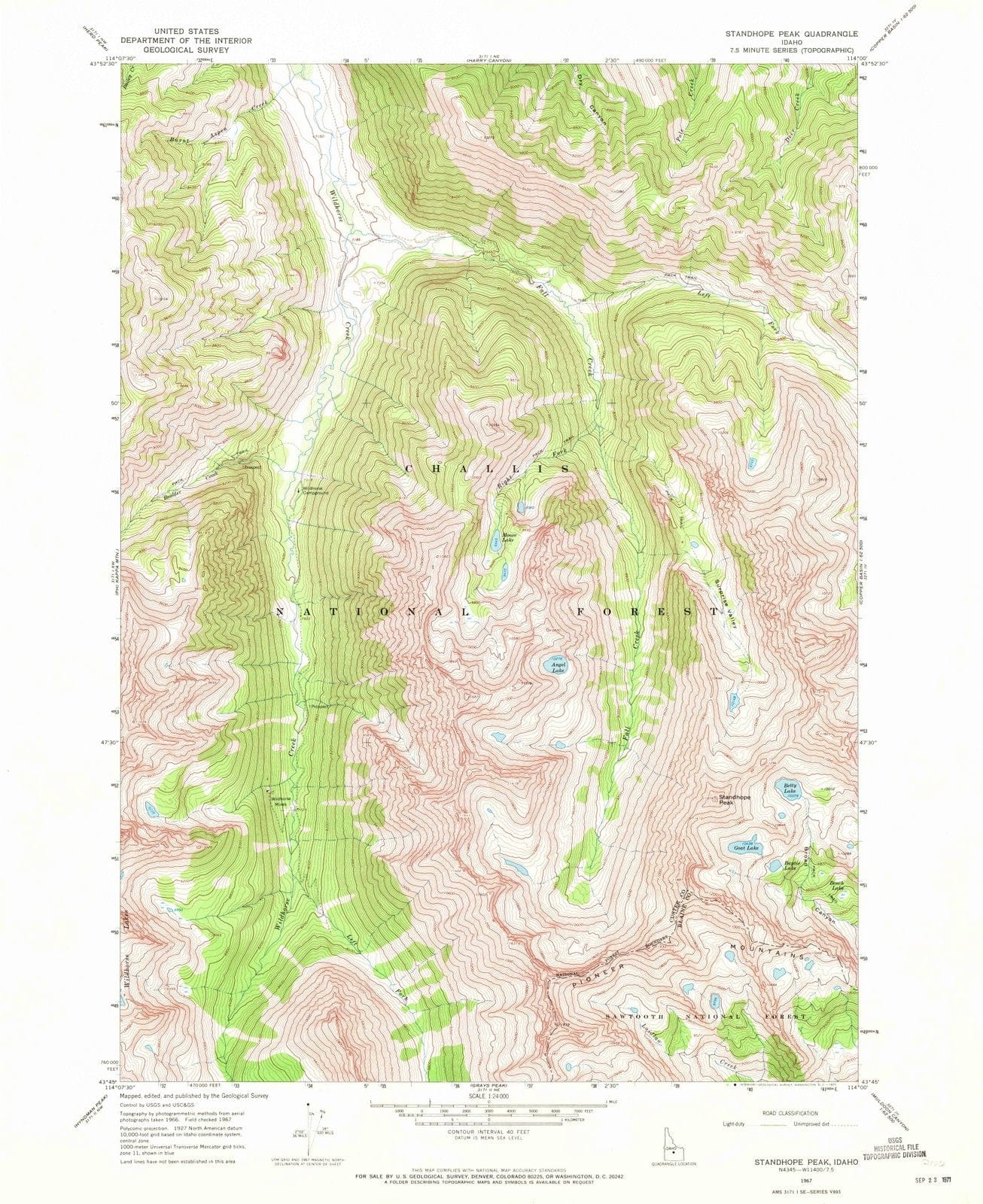 1967 Standhope Peak, ID - Idaho - USGS Topographic Map
