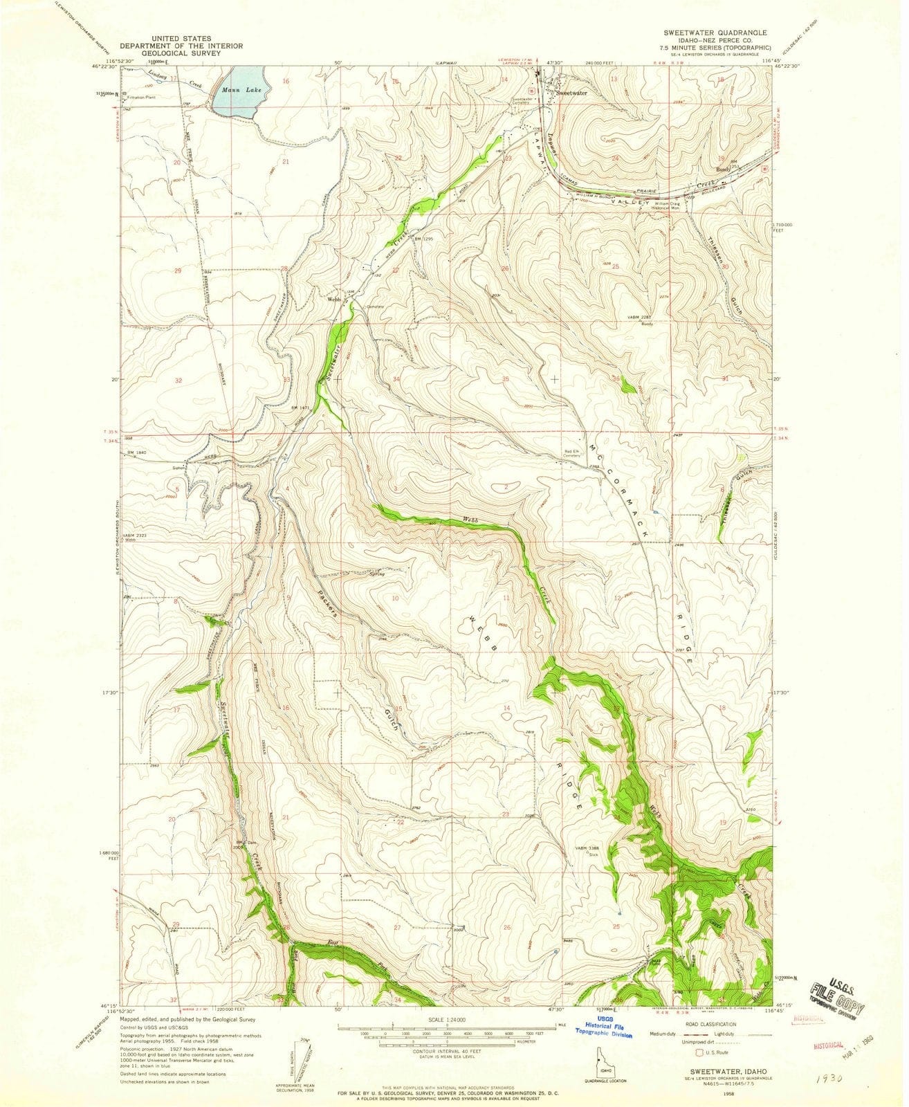 1958 Sweetwater, ID - Idaho - USGS Topographic Map