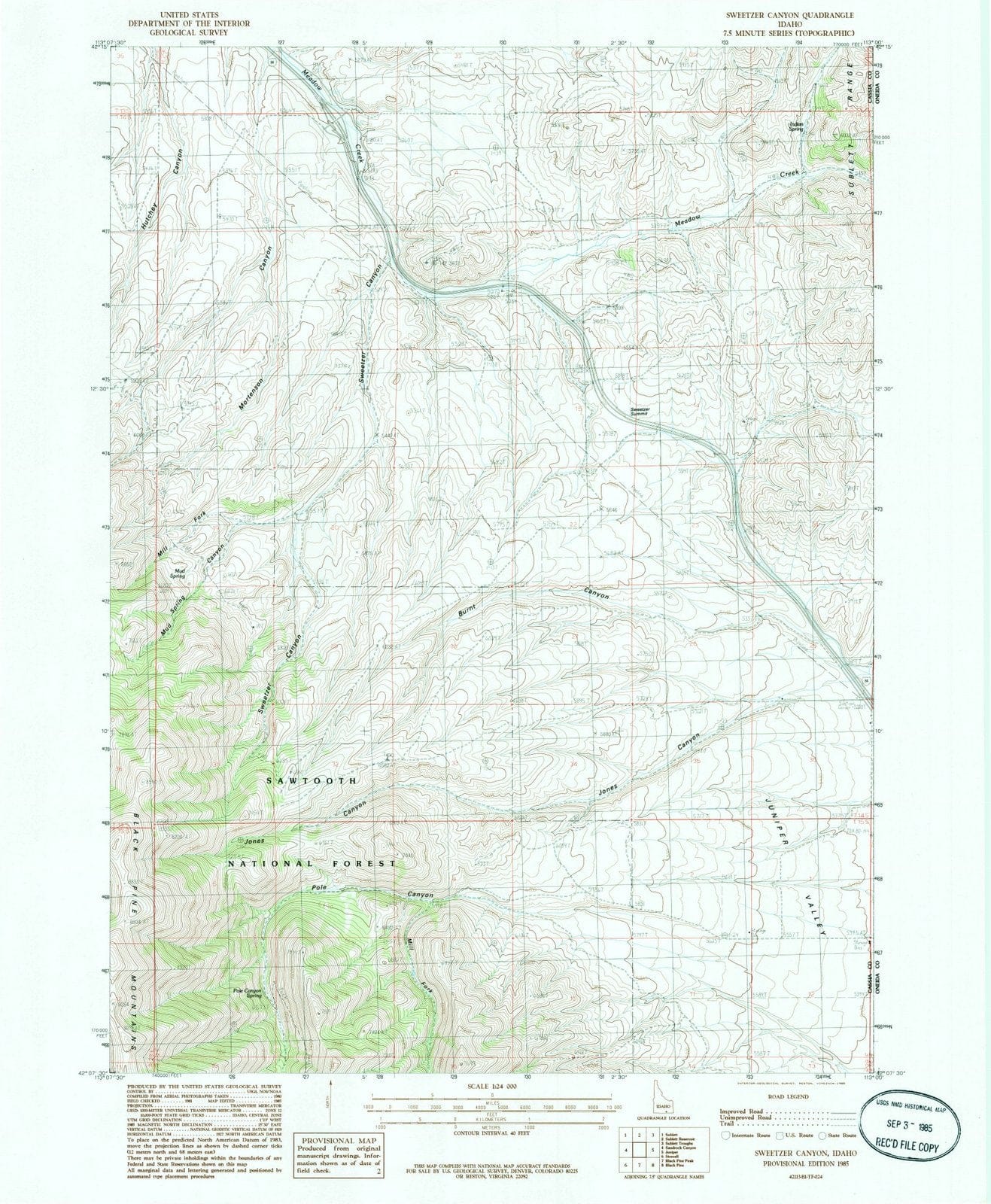 1985 Sweetzer Canyon, ID - Idaho - USGS Topographic Map