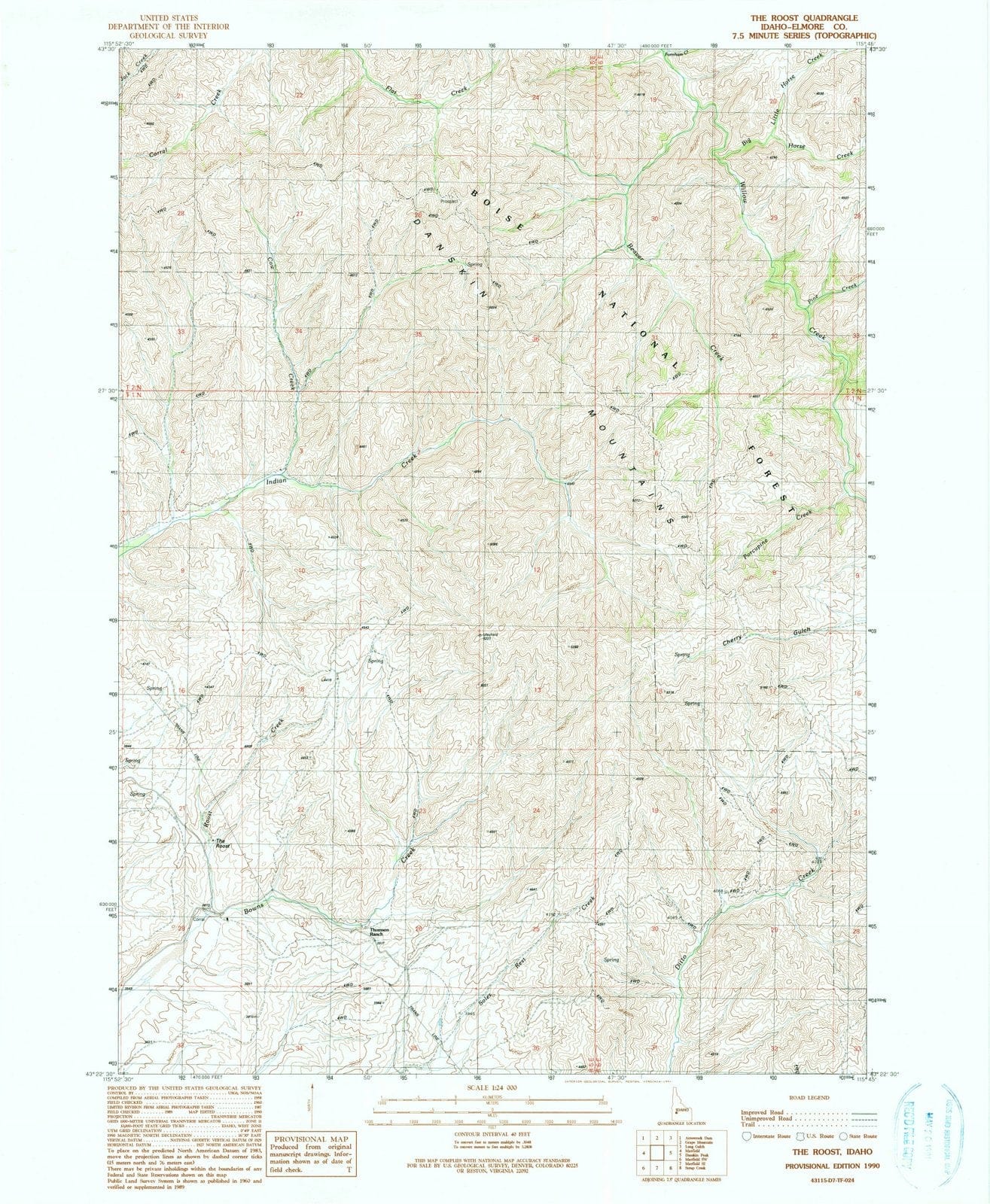 1990 The Roost, ID - Idaho - USGS Topographic Map
