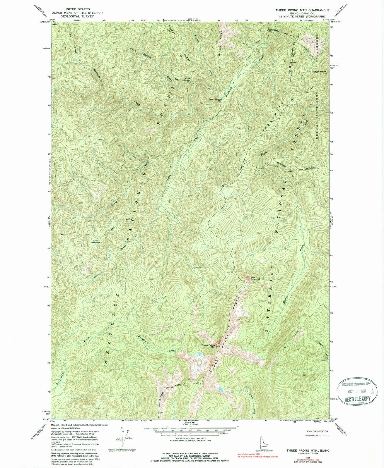 1966 Three Prong Mountain, ID - Idaho - USGS Topographic Map