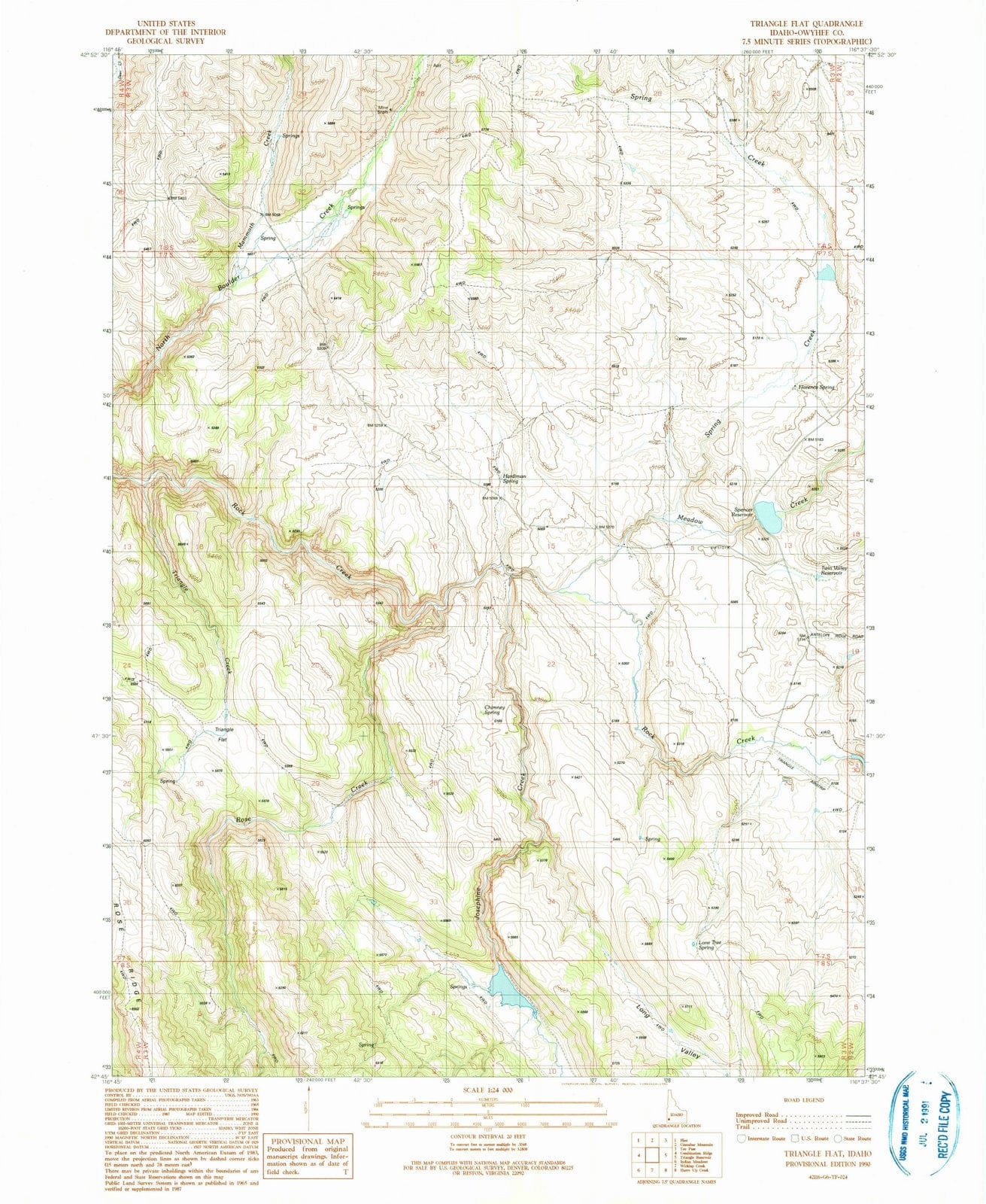 1990 Triangle Flat, ID - Idaho - USGS Topographic Map