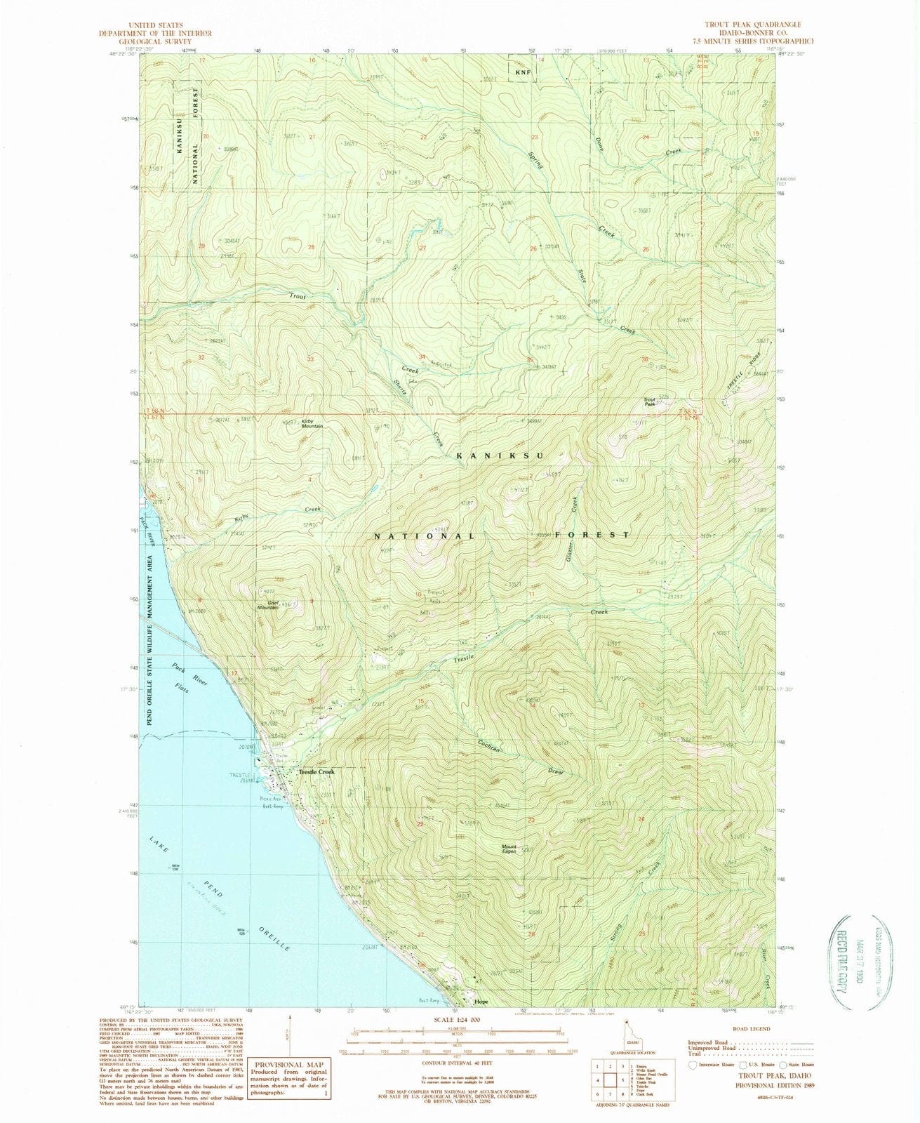 1989 Trout Peak, ID - Idaho - USGS Topographic Map