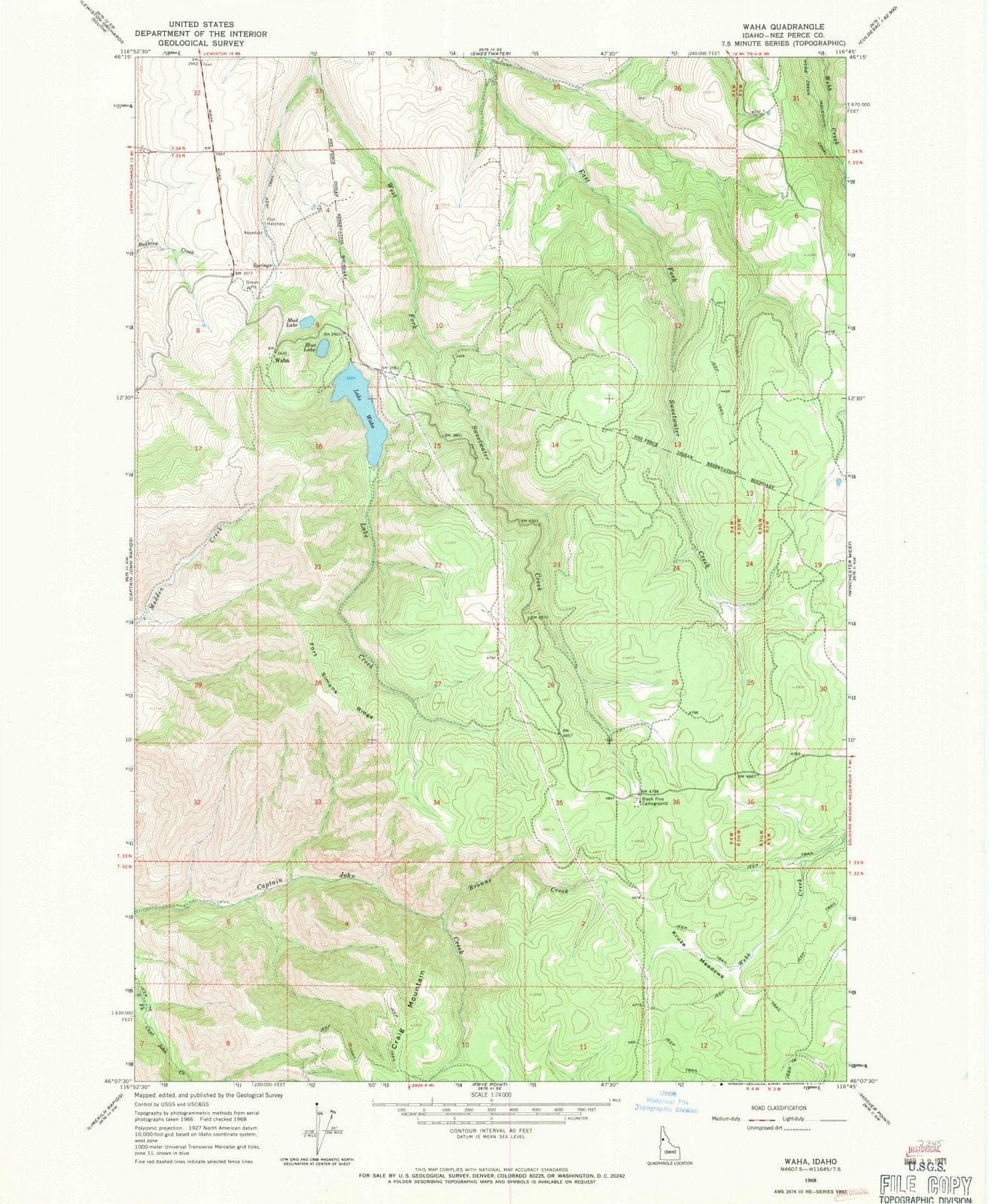 1968 Waha, ID - Idaho - USGS Topographic Map