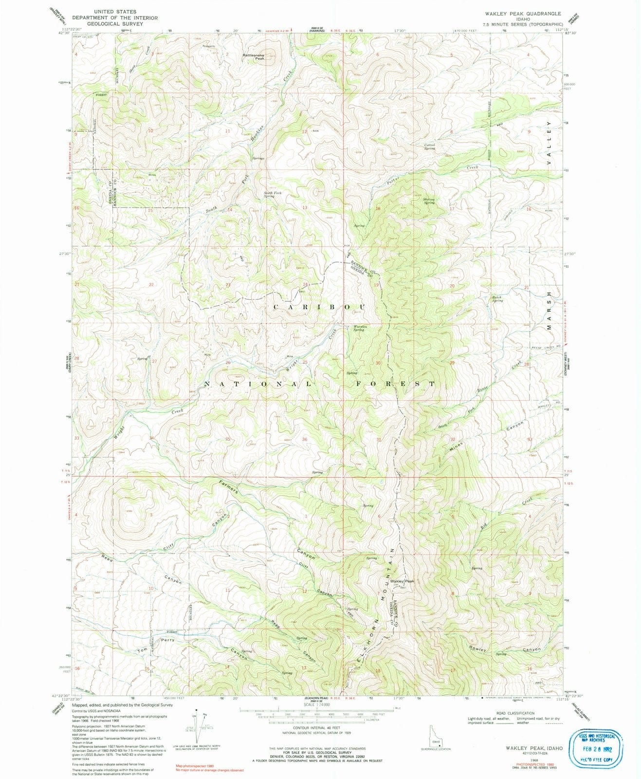 1968 Wakley Peak, ID - Idaho - USGS Topographic Map