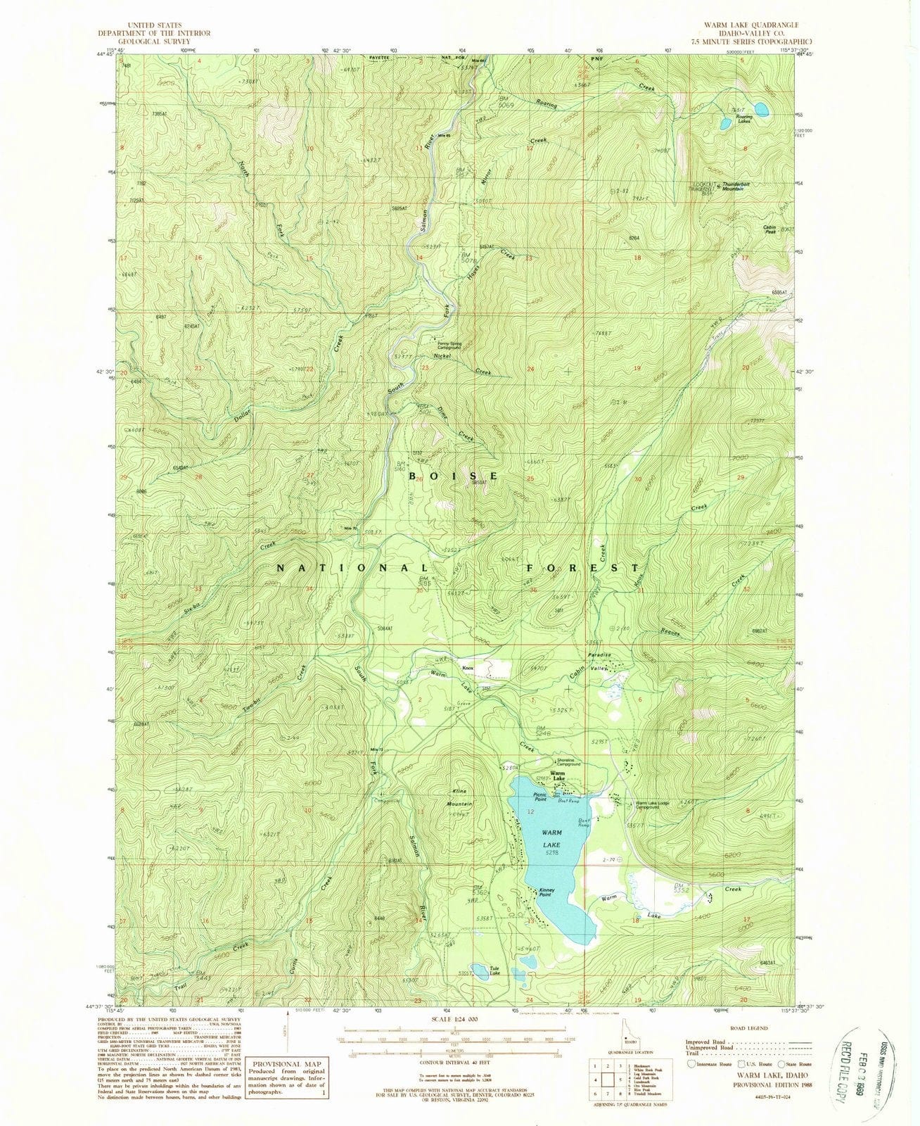 1988 Warm Lake, ID - Idaho - USGS Topographic Map