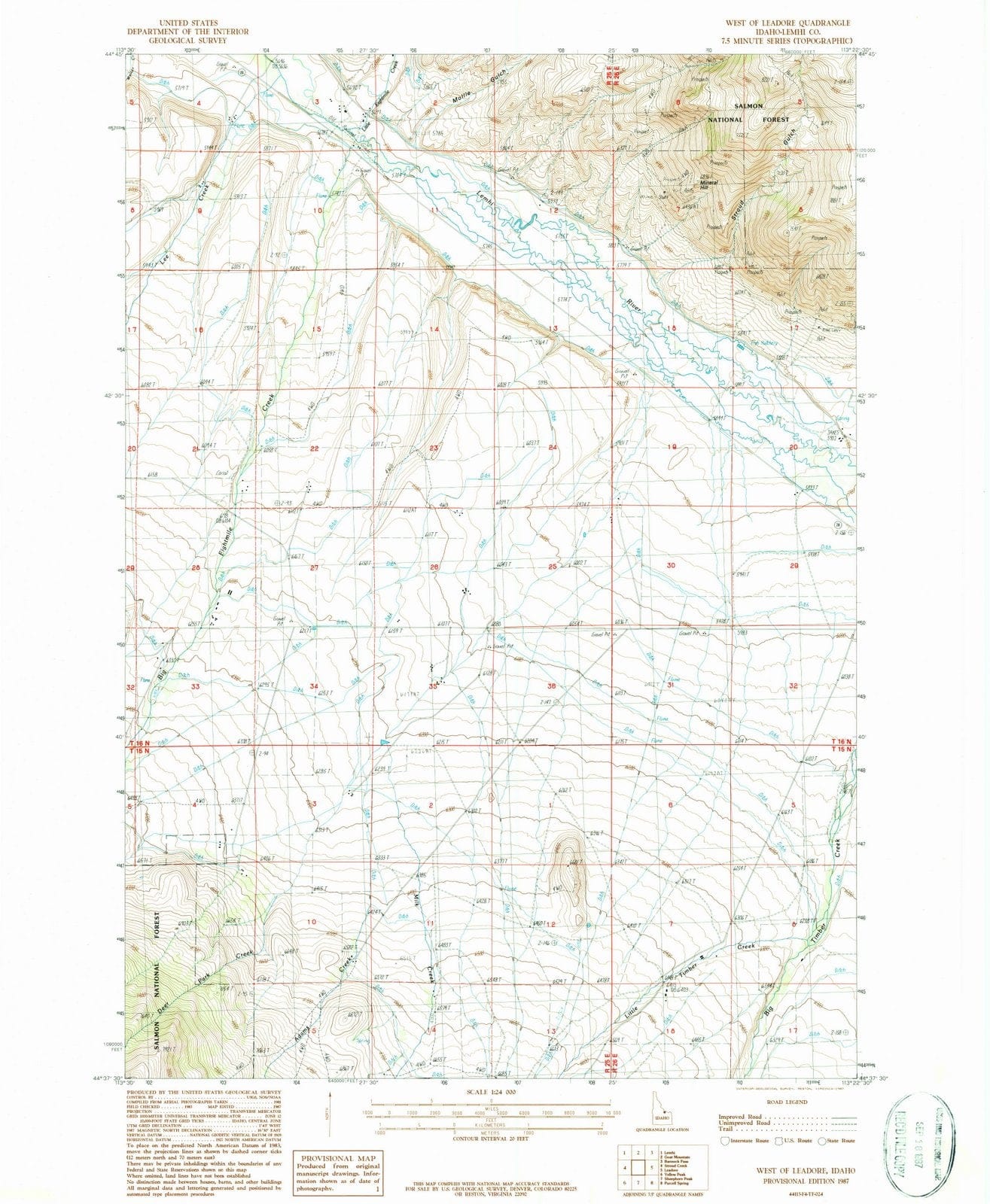 1987 West of Leadore, ID - Idaho - USGS Topographic Map