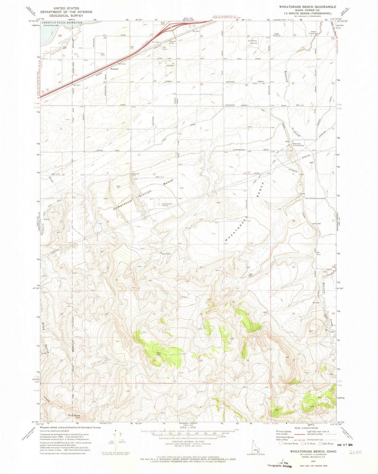 1971 Wheatgrass Bench, ID - Idaho - USGS Topographic Map