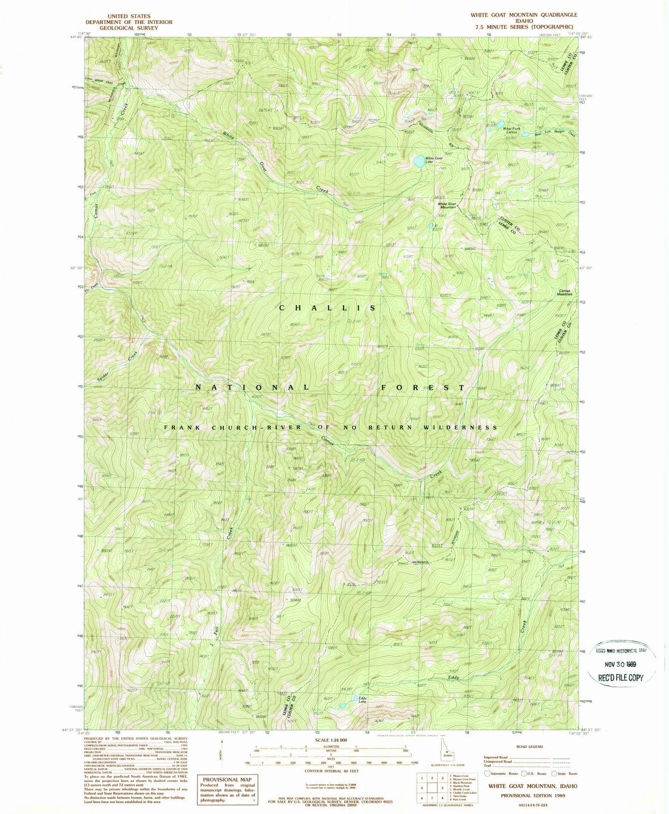 1989 White Goat Mountain, ID - Idaho - USGS Topographic Map