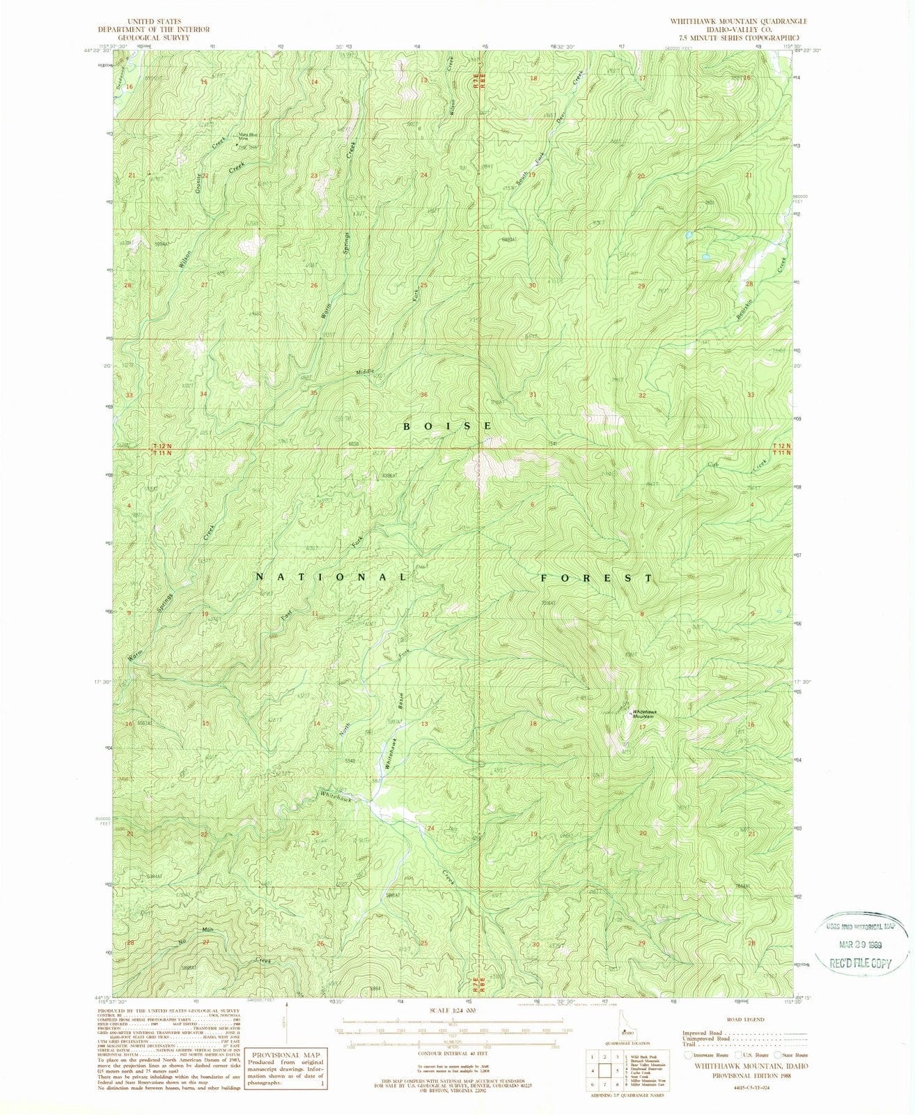 1988 Whitehawk Mountain, ID - Idaho - USGS Topographic Map