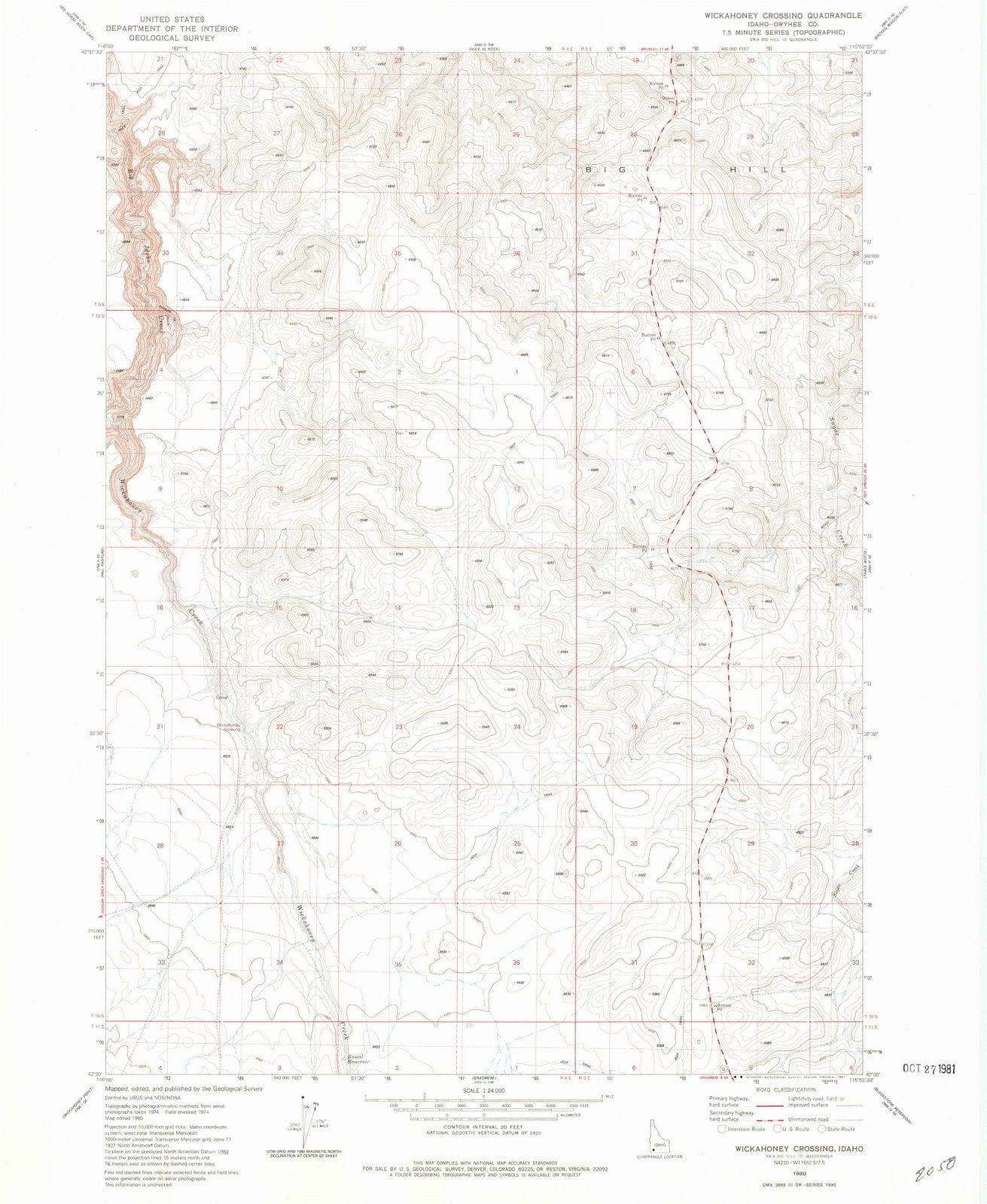 1980 Wickahoney Crossing, ID - Idaho - USGS Topographic Map