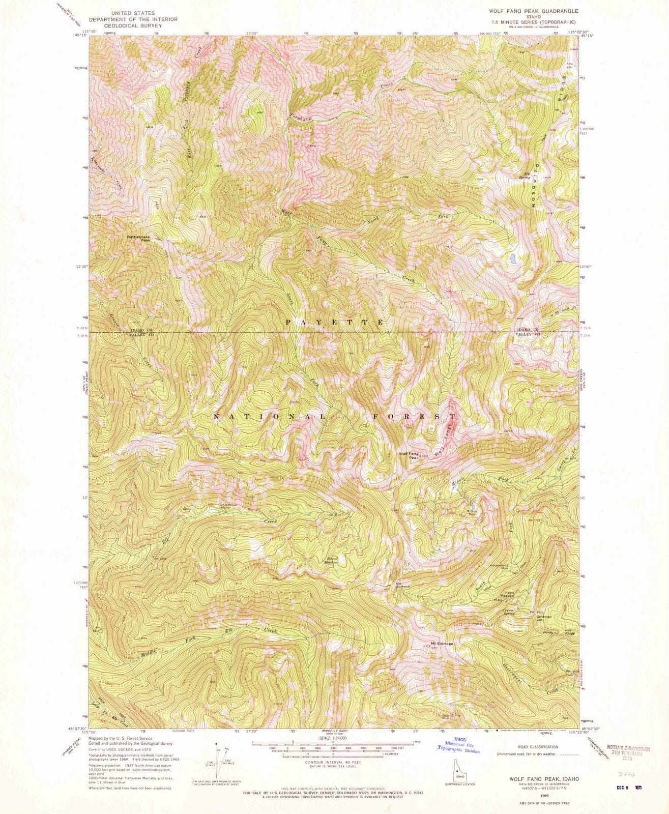 1969 Wolf Fang Peak, ID - Idaho - USGS Topographic Map