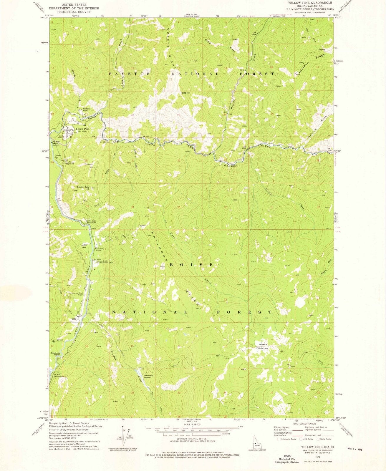 1973 Yellow Pine, ID - Idaho - USGS Topographic Map