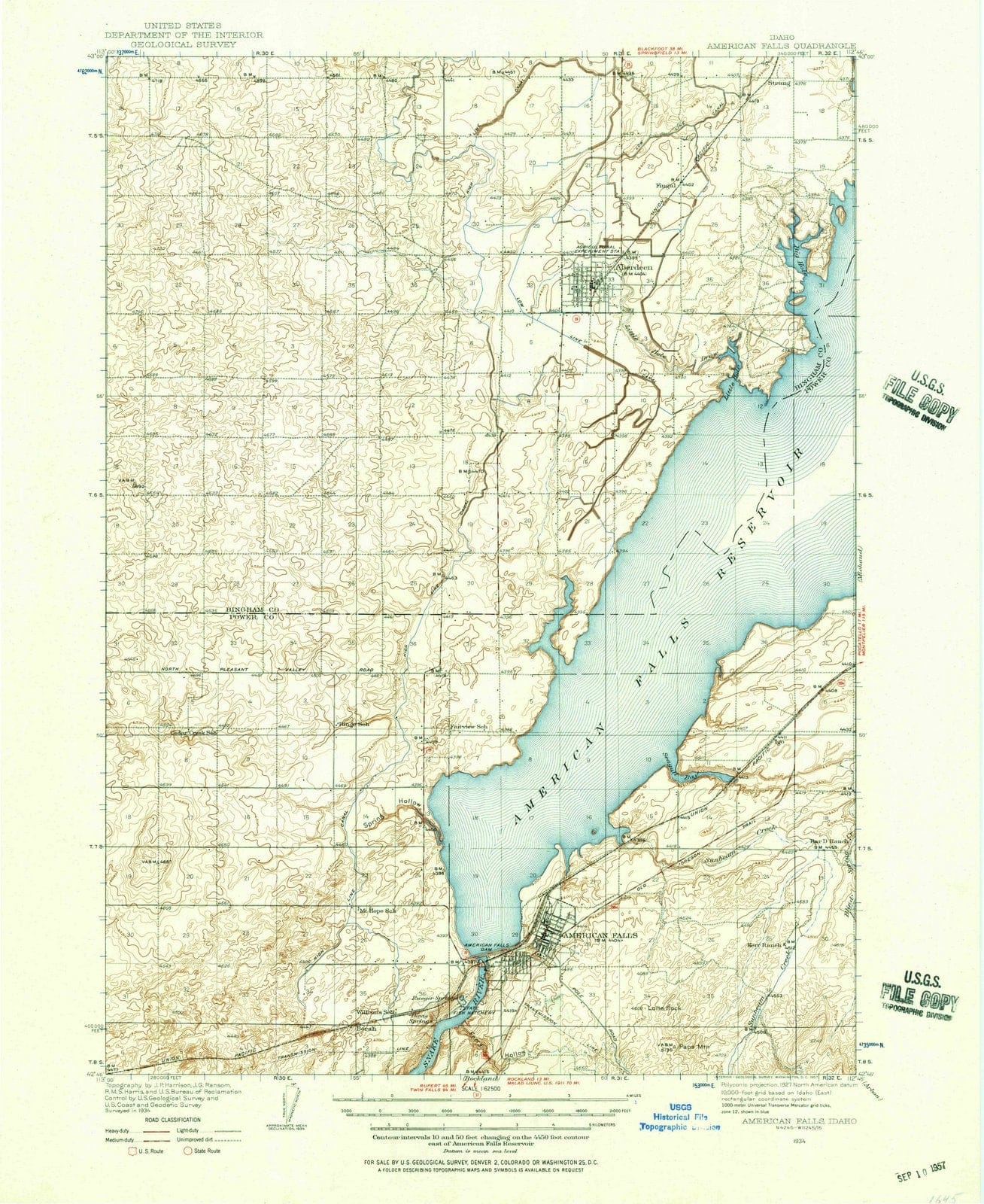 1934 American Falls, ID - Idaho - USGS Topographic Map