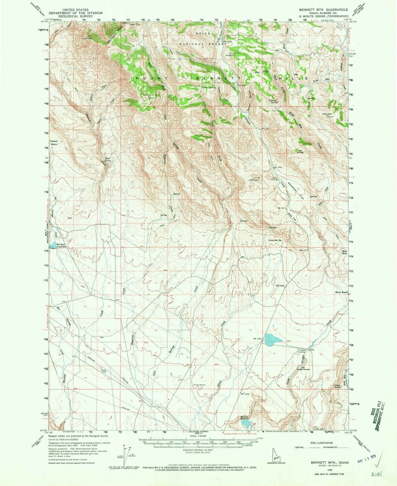 1958 Bennett MTN, ID - Idaho - USGS Topographic Map