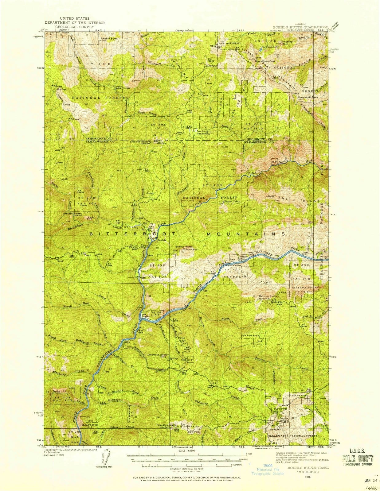 1936 Boehls Butte, ID - Idaho - USGS Topographic Map