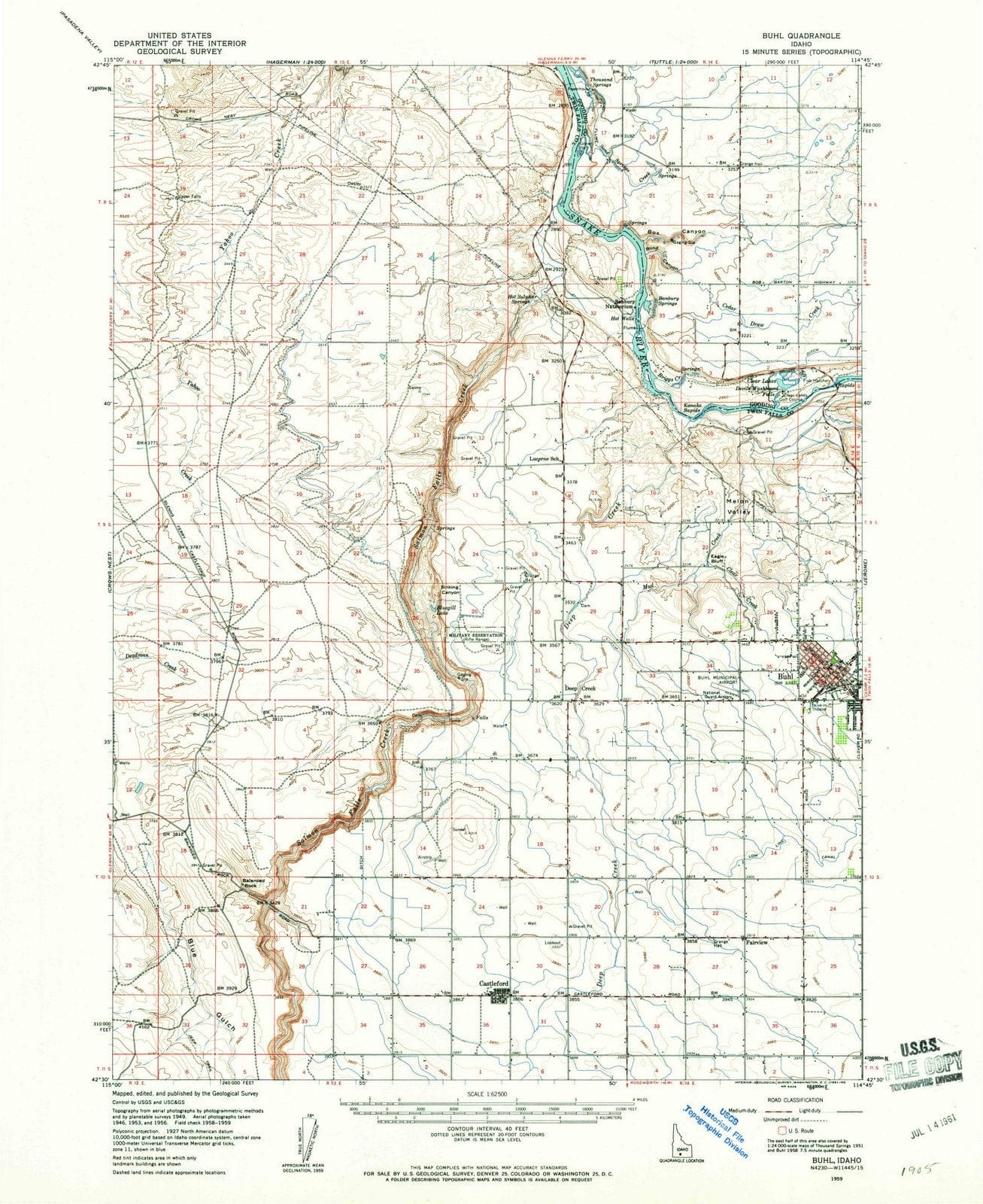 1959 Buhl, ID - Idaho - USGS Topographic Map